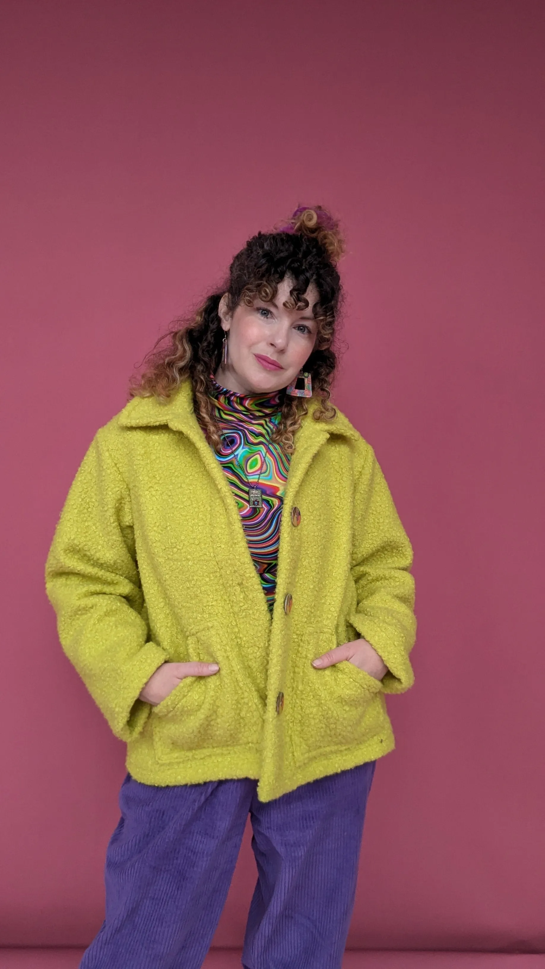 Boucle Box Jacket in Lime