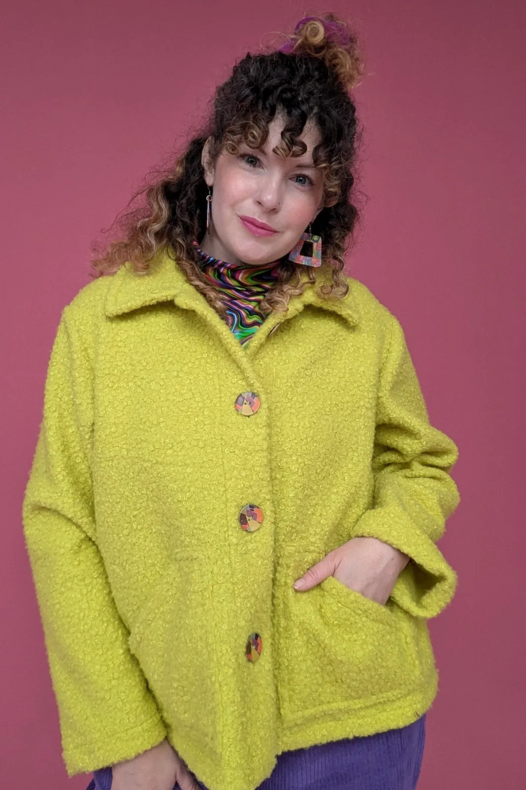 Boucle Box Jacket in Lime