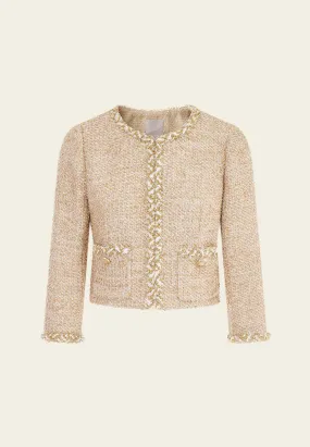 Braided-trim Frayed-detail Lurex Tweed Jacket