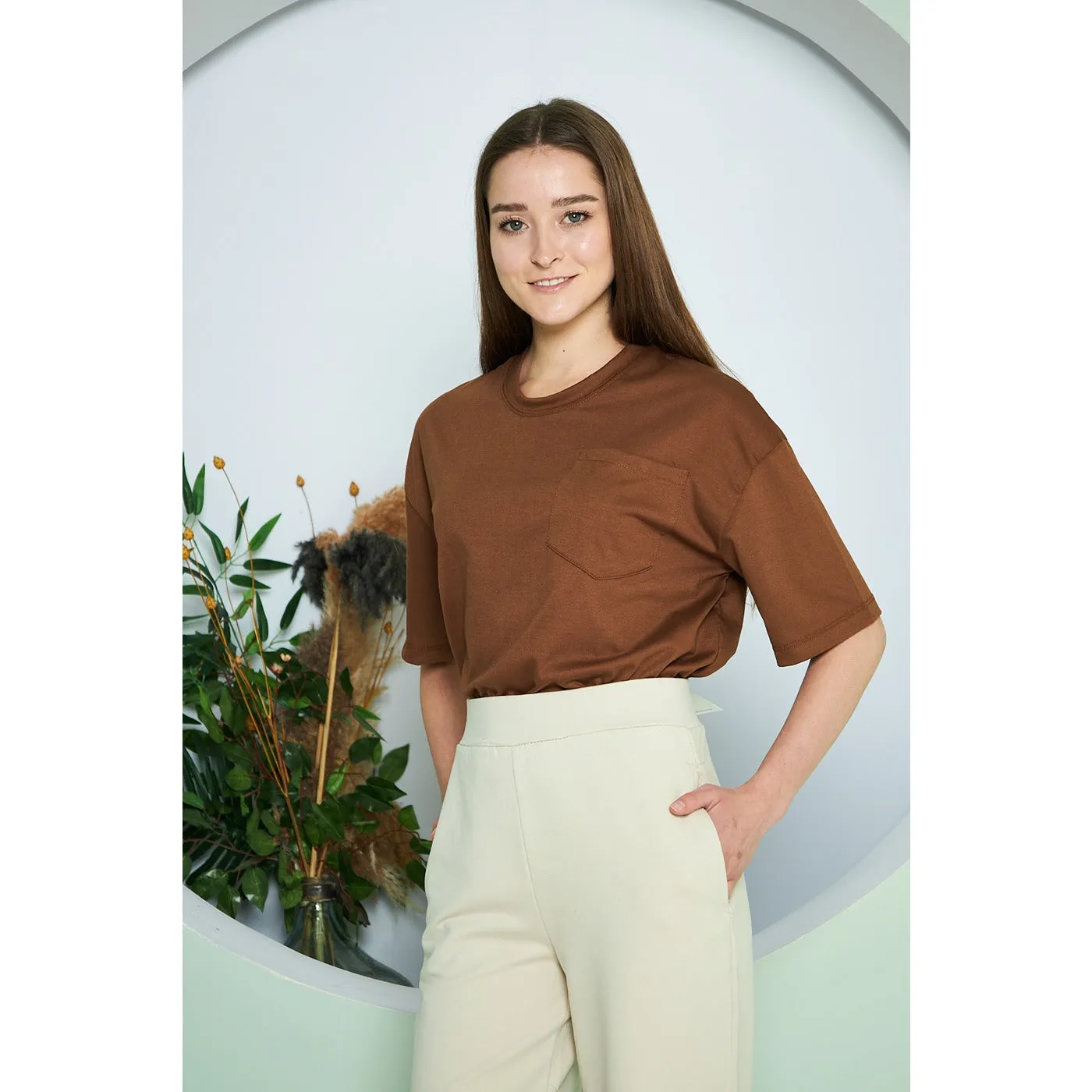 Brown Oversized Cropped Tee