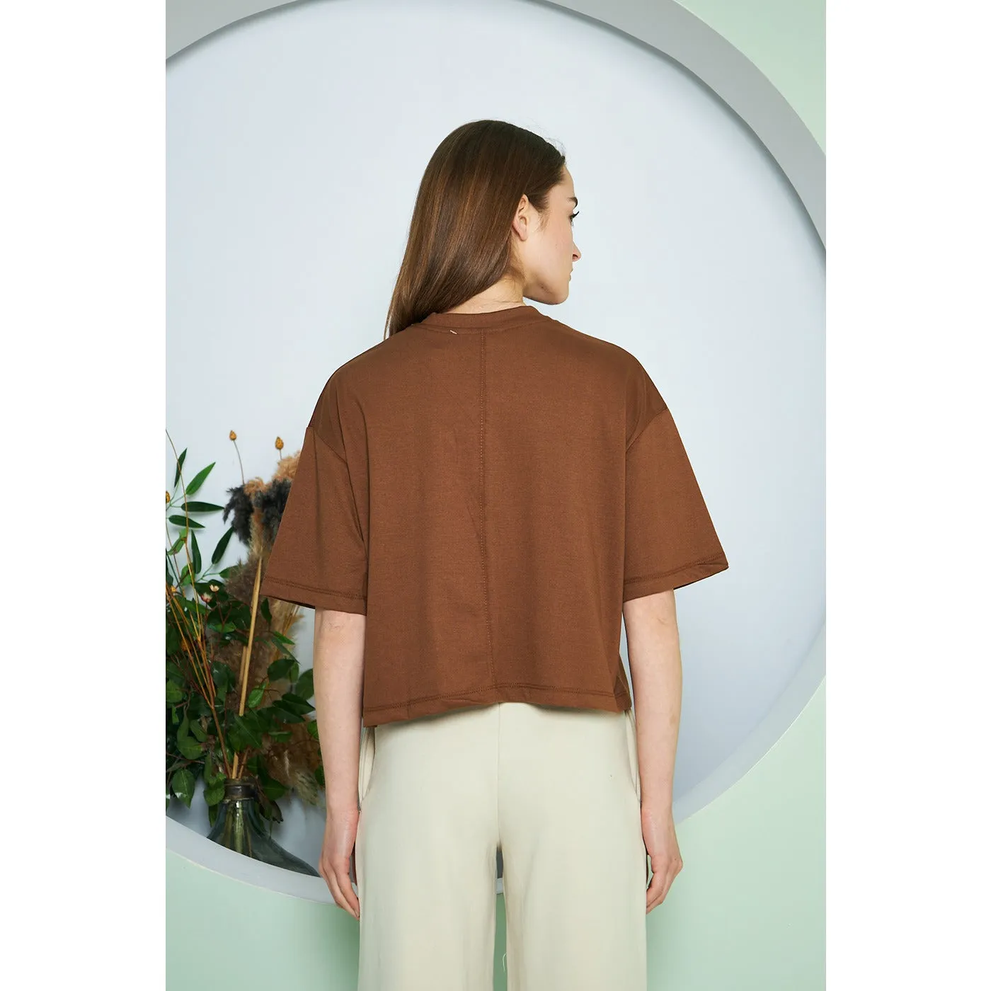 Brown Oversized Cropped Tee