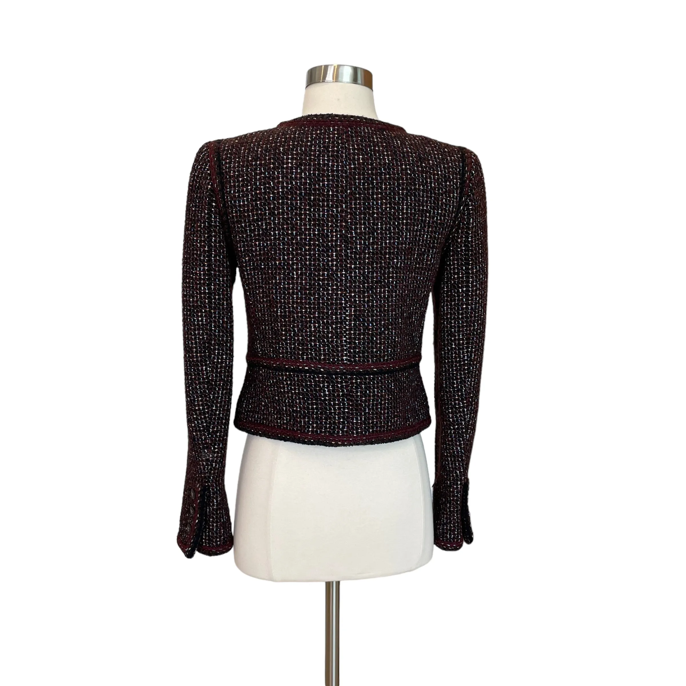 Burgundy Tweed Cropped Jacket - M