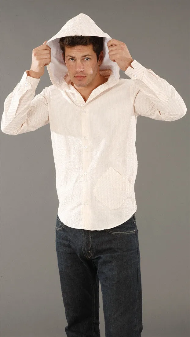 Button Down Hoodie In Peach