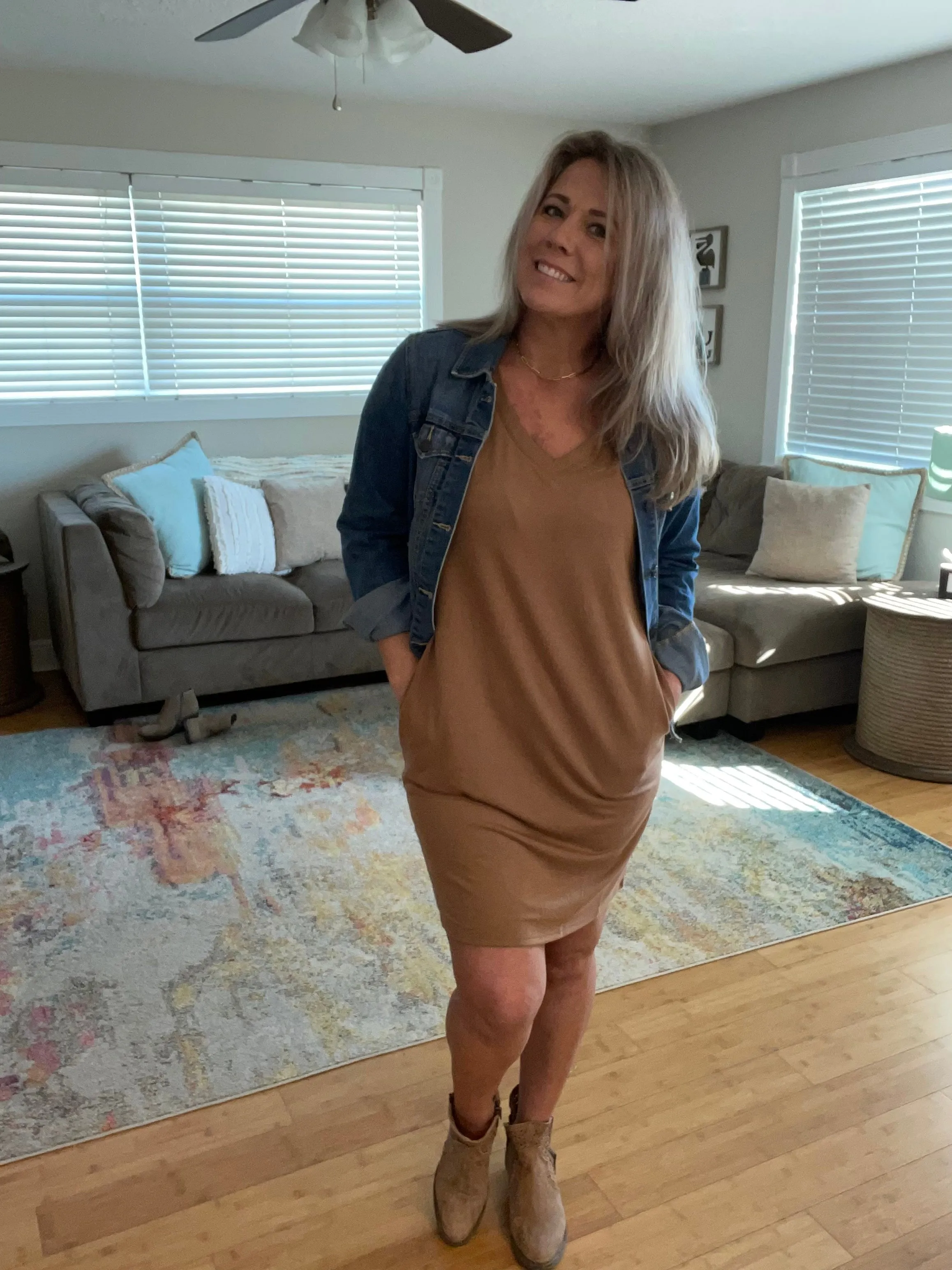 Camel pocket shirt dress