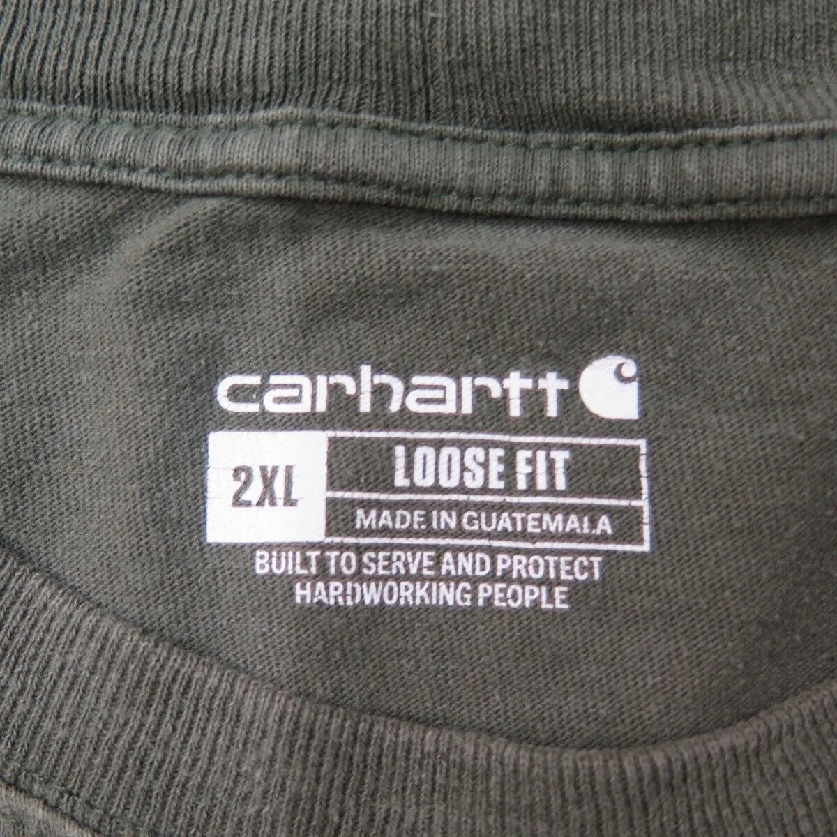 Carhartt Shirt Mens 2XL Olive Green Loose Fit Crew Neck Tee Short Sleeve Pocket