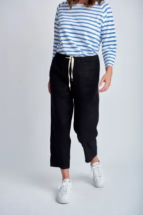 Casual Cropped Linen Pant Black