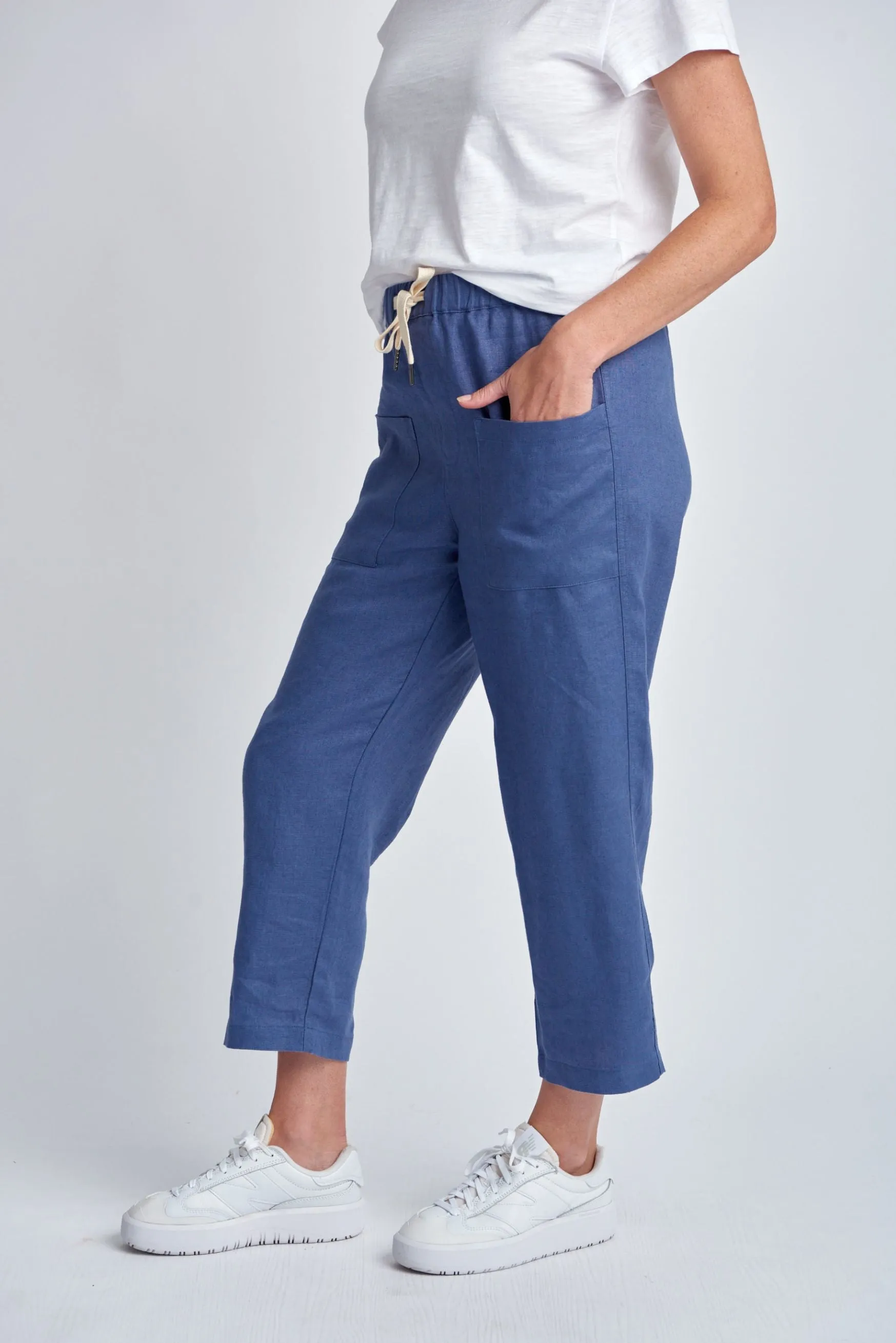 Casual Cropped Linen Pant Denim