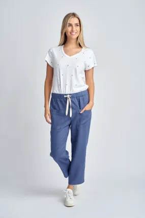 Casual Cropped Linen Pant Denim