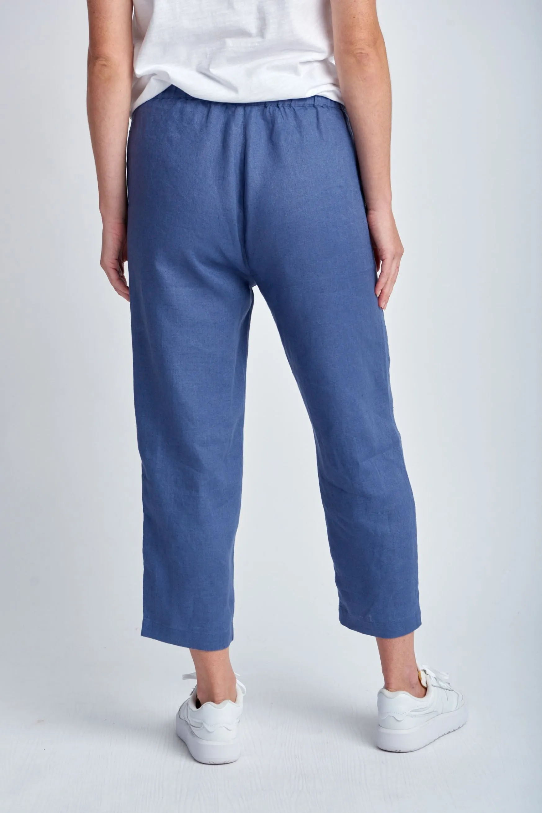 Casual Cropped Linen Pant Denim