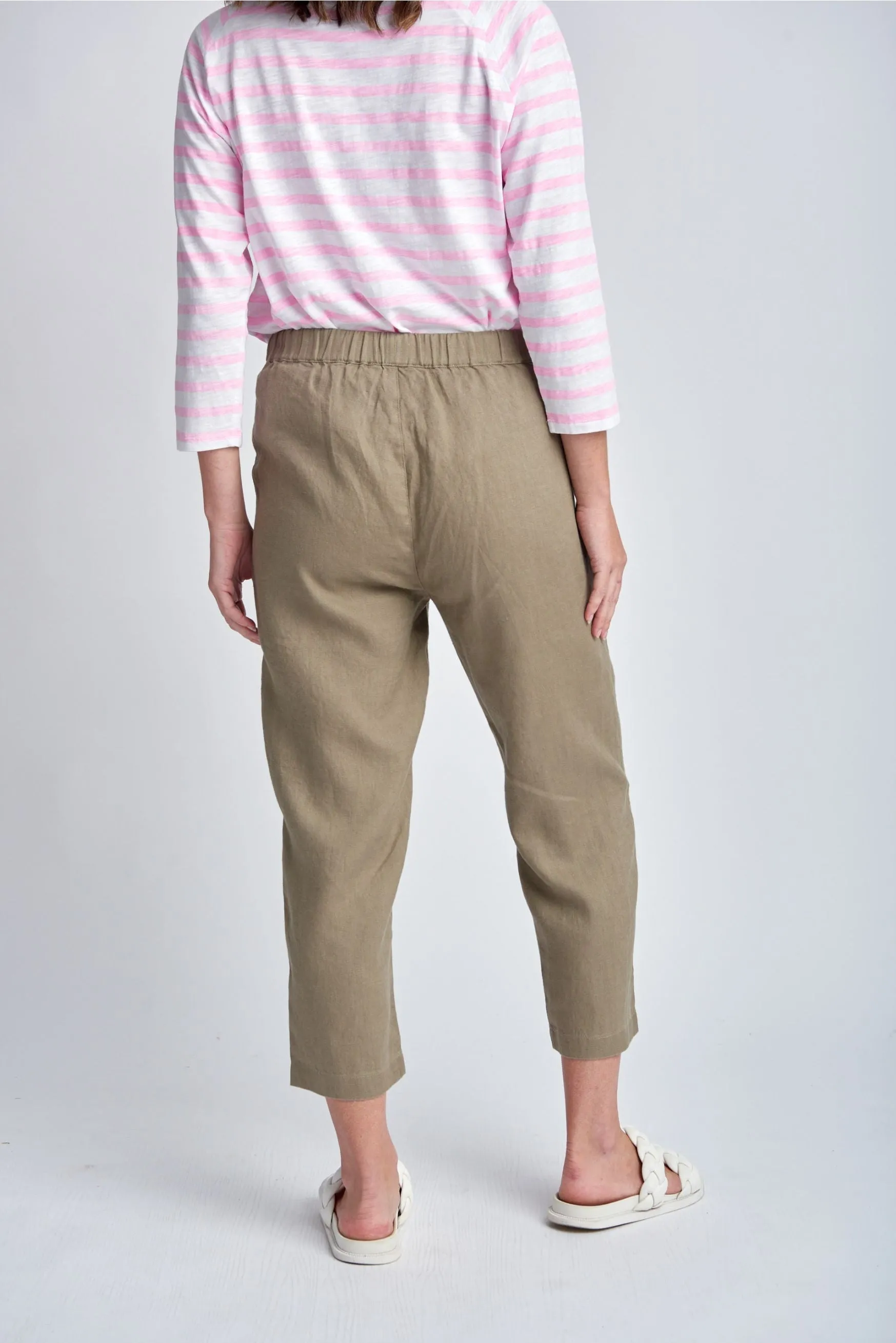 Casual Cropped Linen Pant Twig