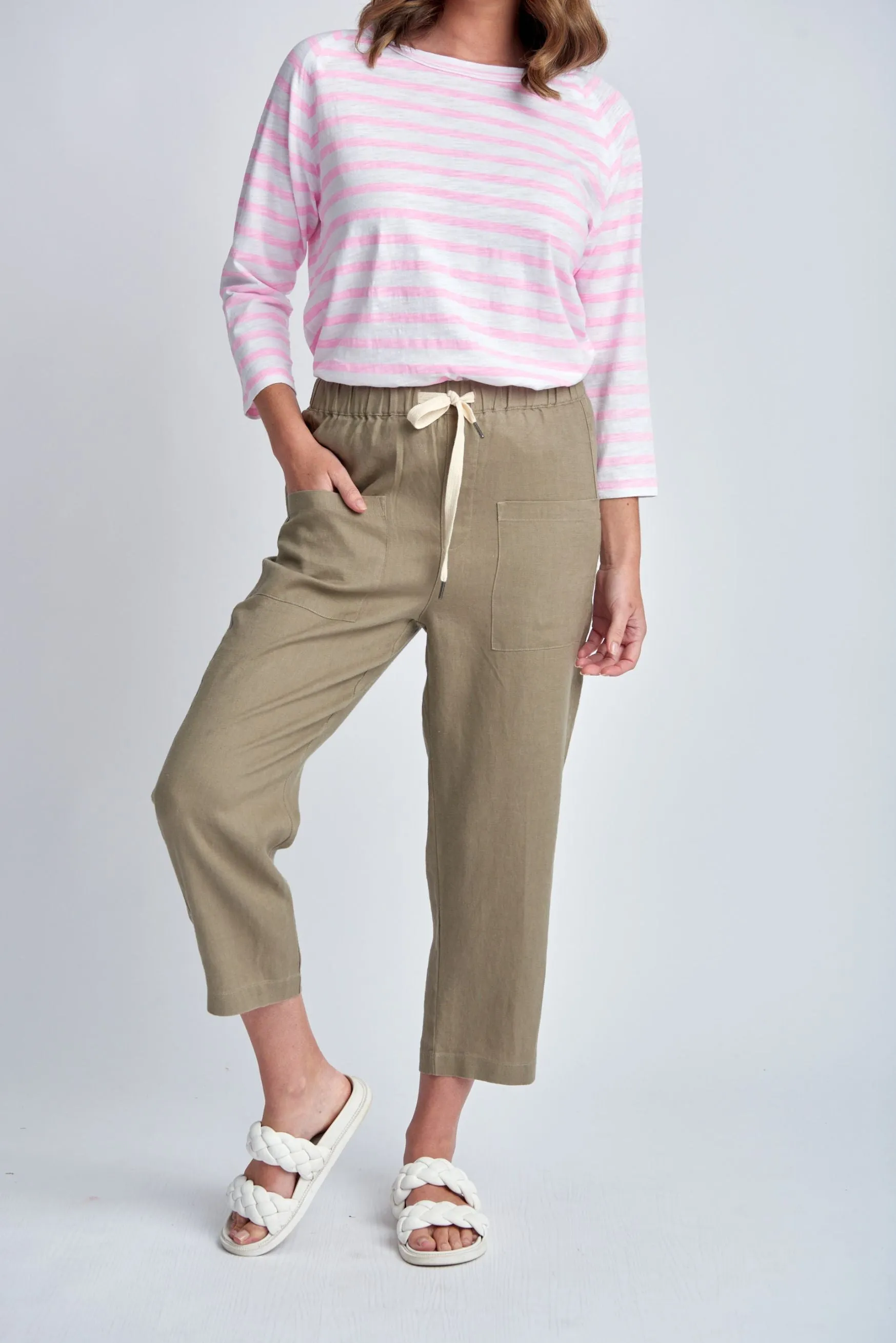 Casual Cropped Linen Pant Twig
