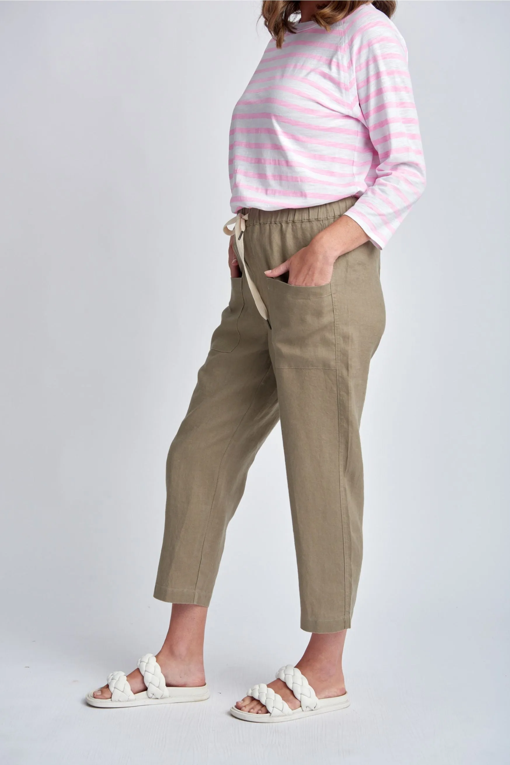 Casual Cropped Linen Pant Twig