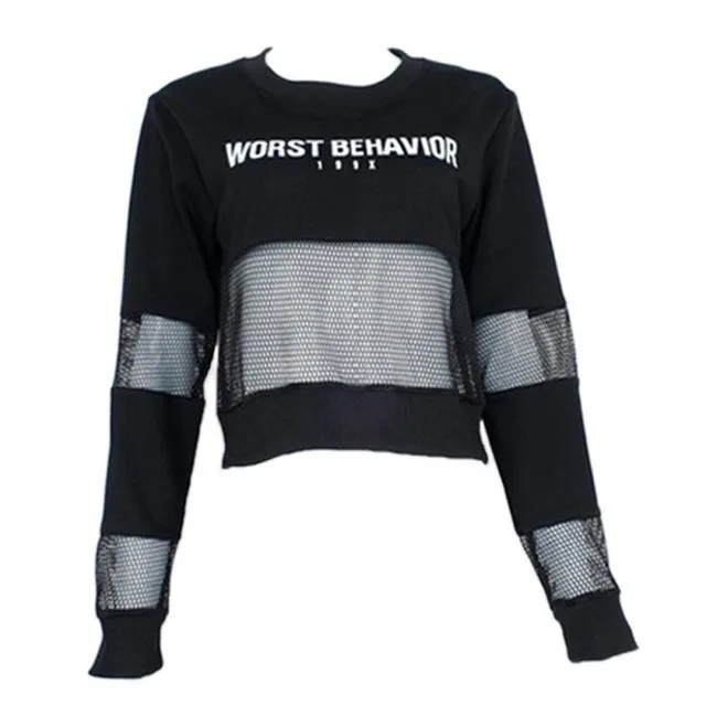 Casual Cropped Mesh Long Sleeve