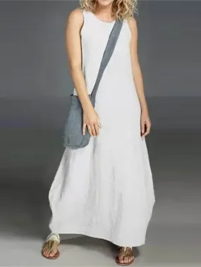 Casual Sweater Dress Cotton Sweater Dress Maxi long Sweater Dress Cotton Basic Casual Outdoor Daily Vacation Crew Neck Pocket Sleeveless Summer Spring  Loose Fit White Red Sky Blue Pure for Women