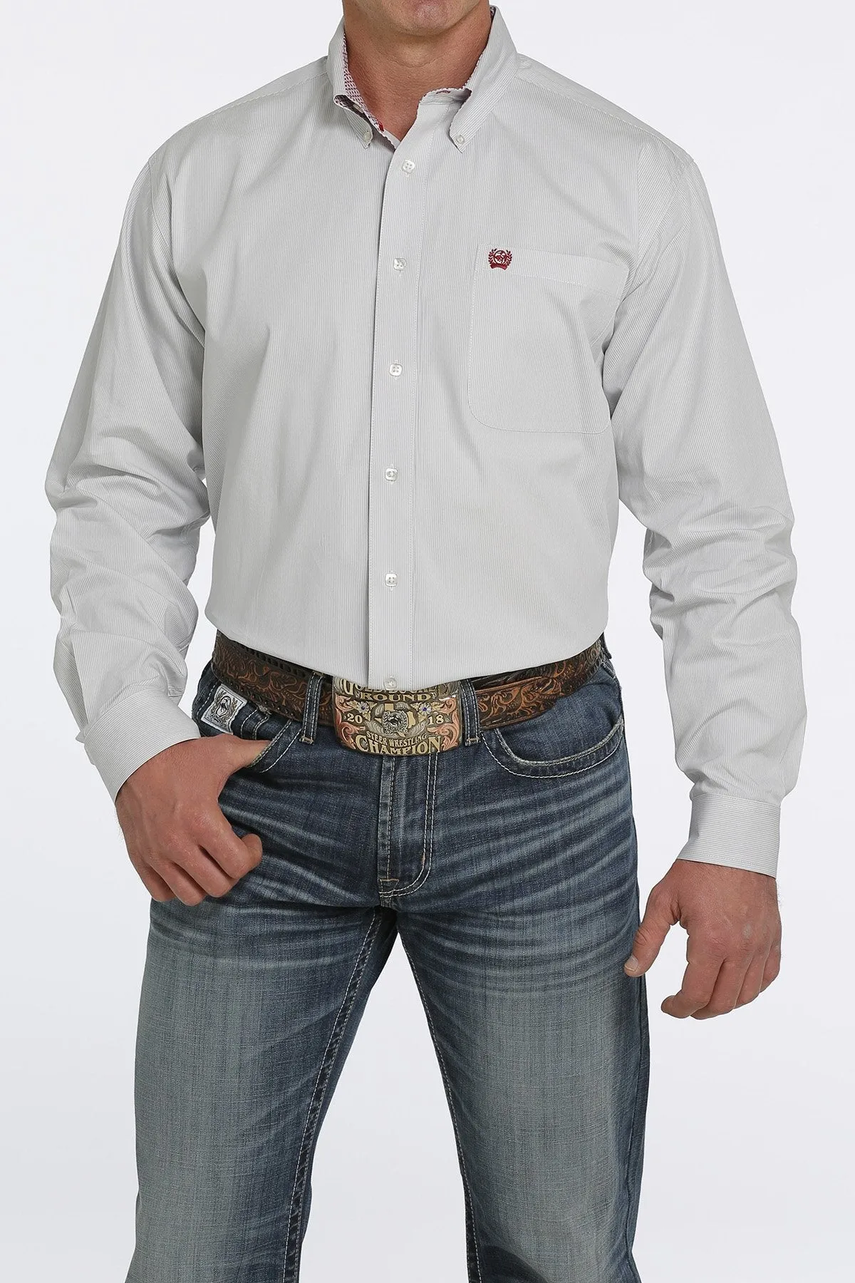 CINCH STRIPE BUTTON SHIRT - LIGHT BLUE / CREAM