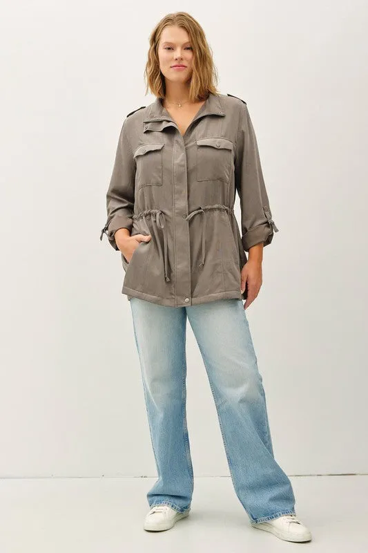 Cinch Waist Cargo Utility Jacket (Plus)