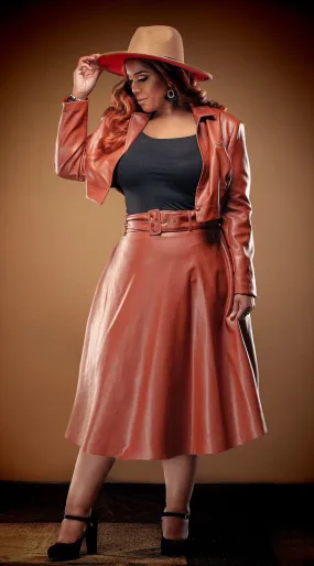 Cognac Two Piece Skirt Set