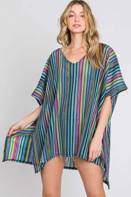 Colorful Oversized Strip Poncho