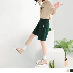 COTTON PLEAT ELASTIC WAIST SHORTS