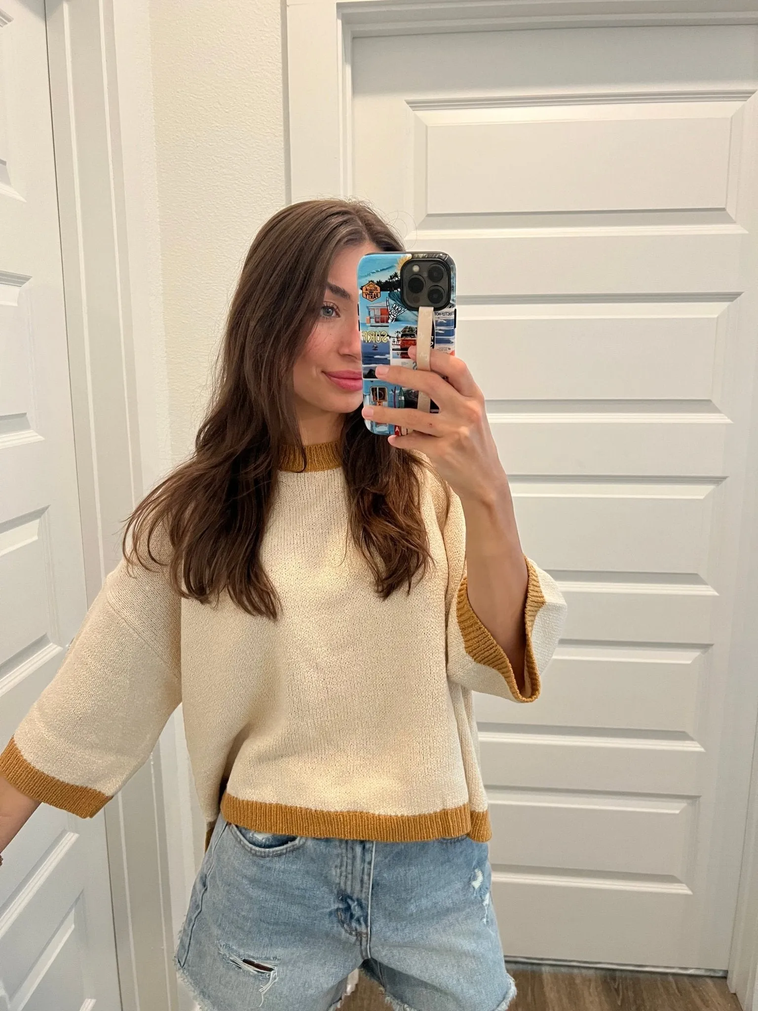 Cream Color Block Pullover Sweater - DOORBUSTER