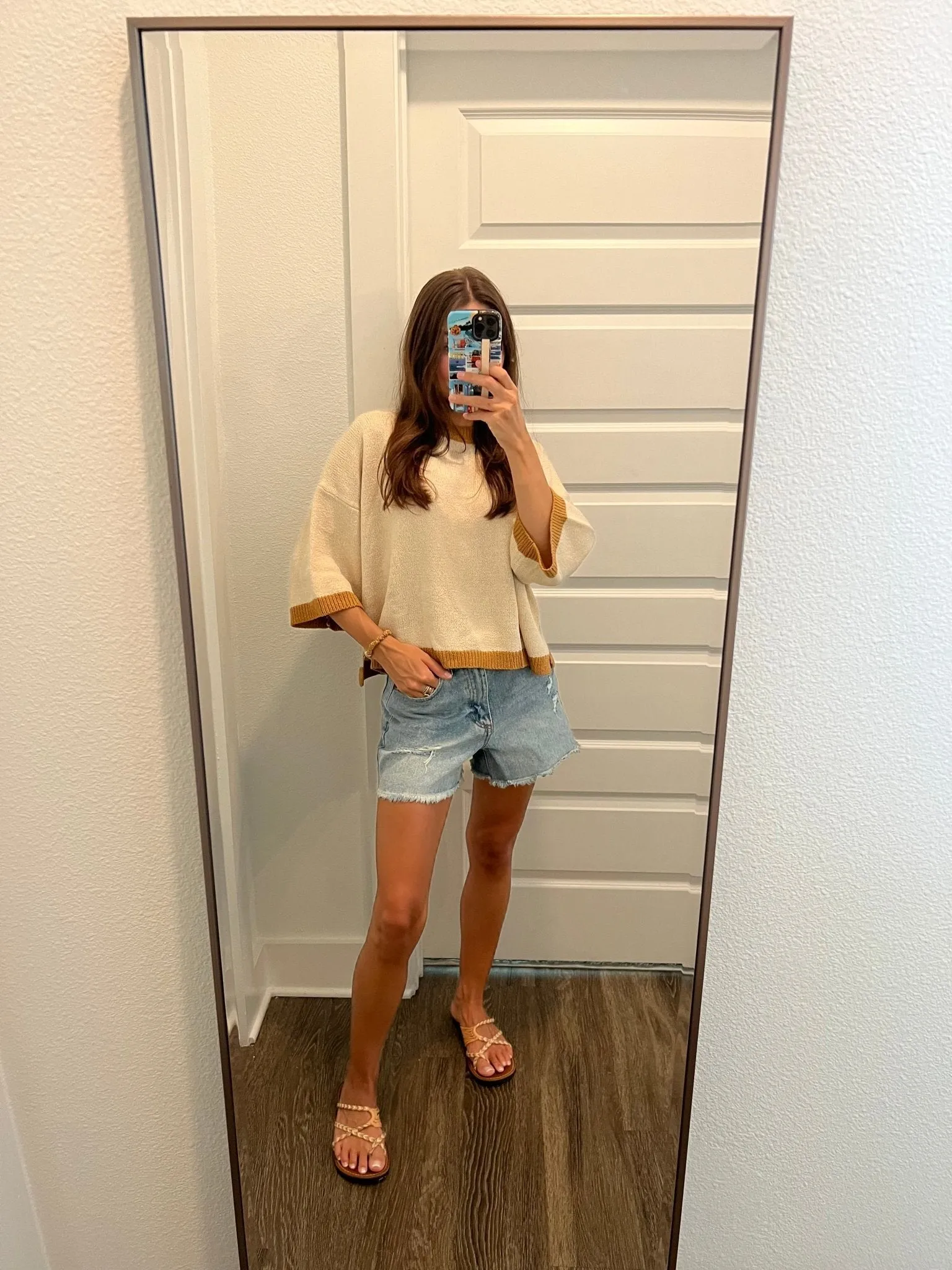 Cream Color Block Pullover Sweater - DOORBUSTER