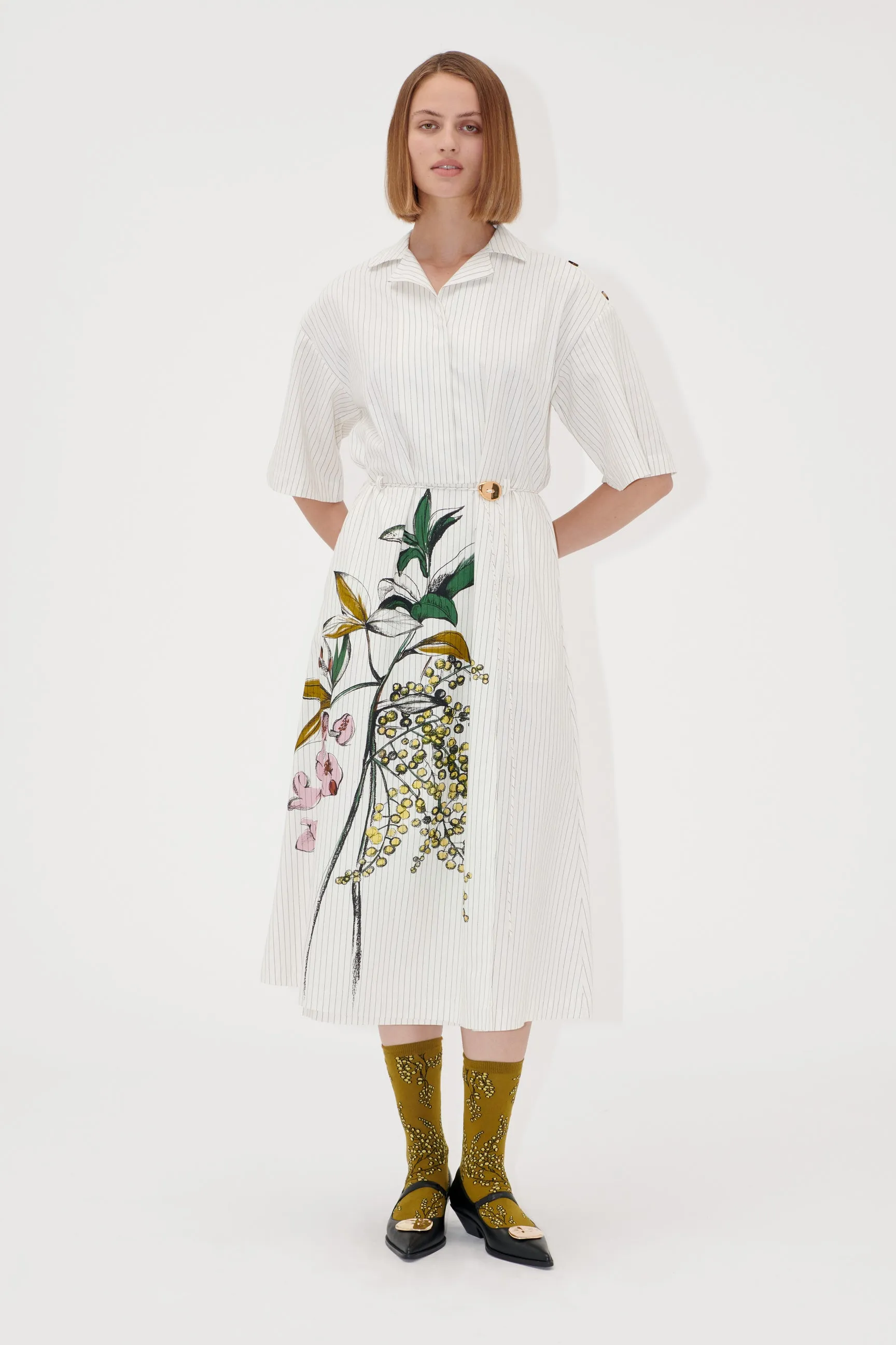 Crisp Stripe Shirting, Workwear Midi Dress