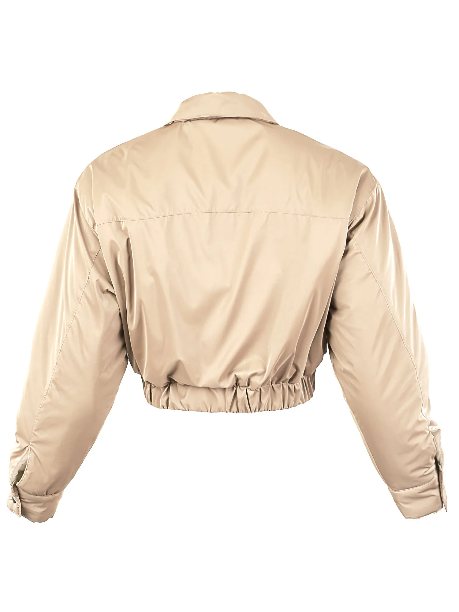 Cropped Front Two Pocket Snap Quilted Padding Bomber Jacket Black