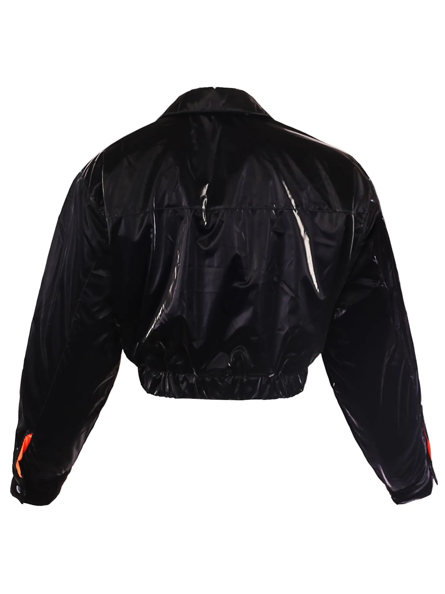 Cropped Front Two Pocket Snap Quilted Padding Bomber Jacket Black