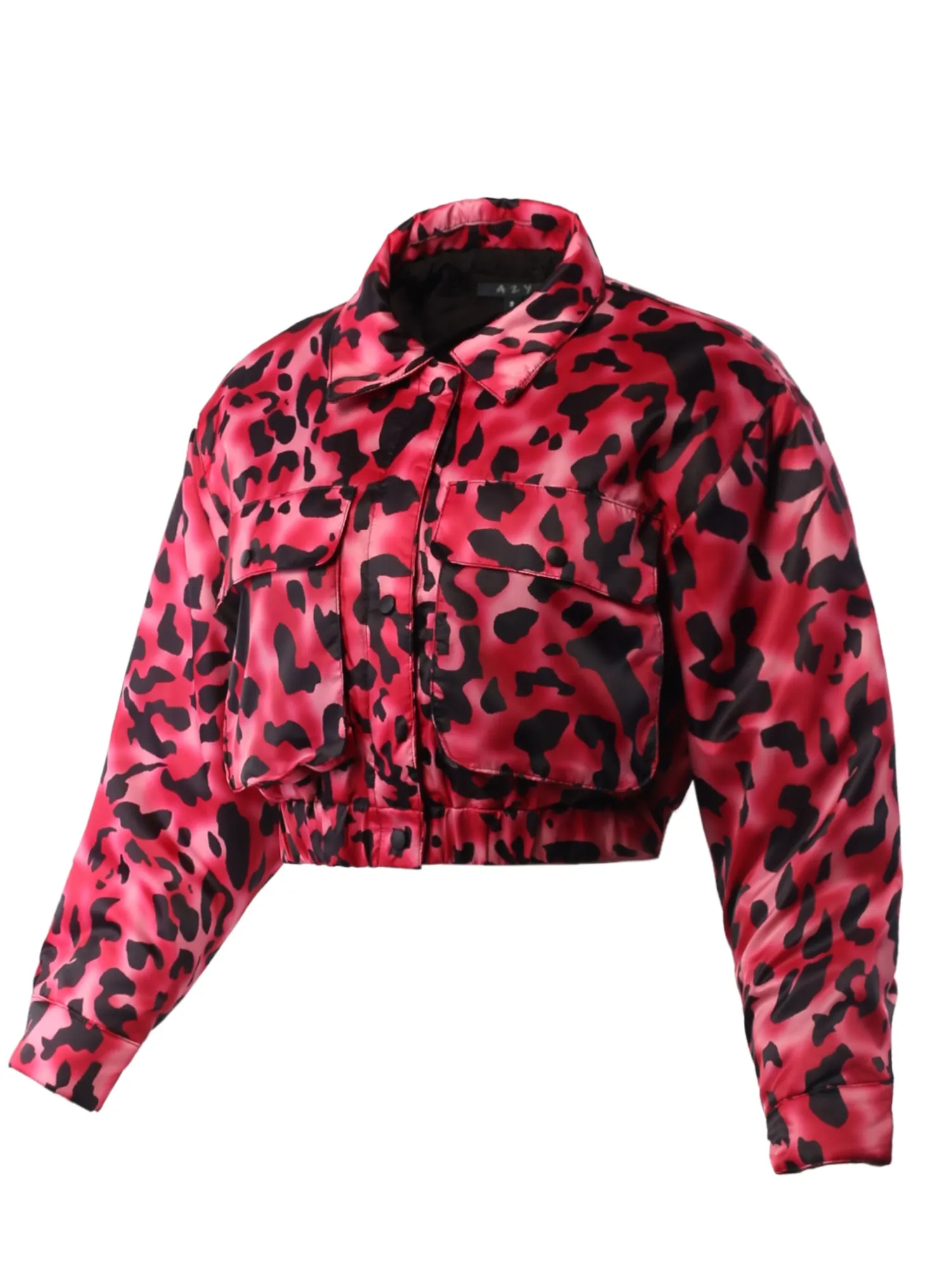 Cropped Front Two Pocket Snap Quilted Padding Bomber Jacket Black