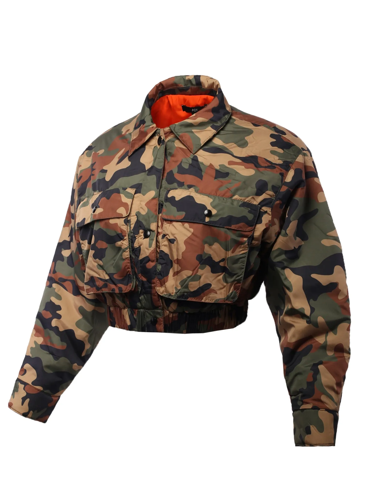 Cropped Front Two Pocket Snap Quilted Padding Bomber Jacket Black
