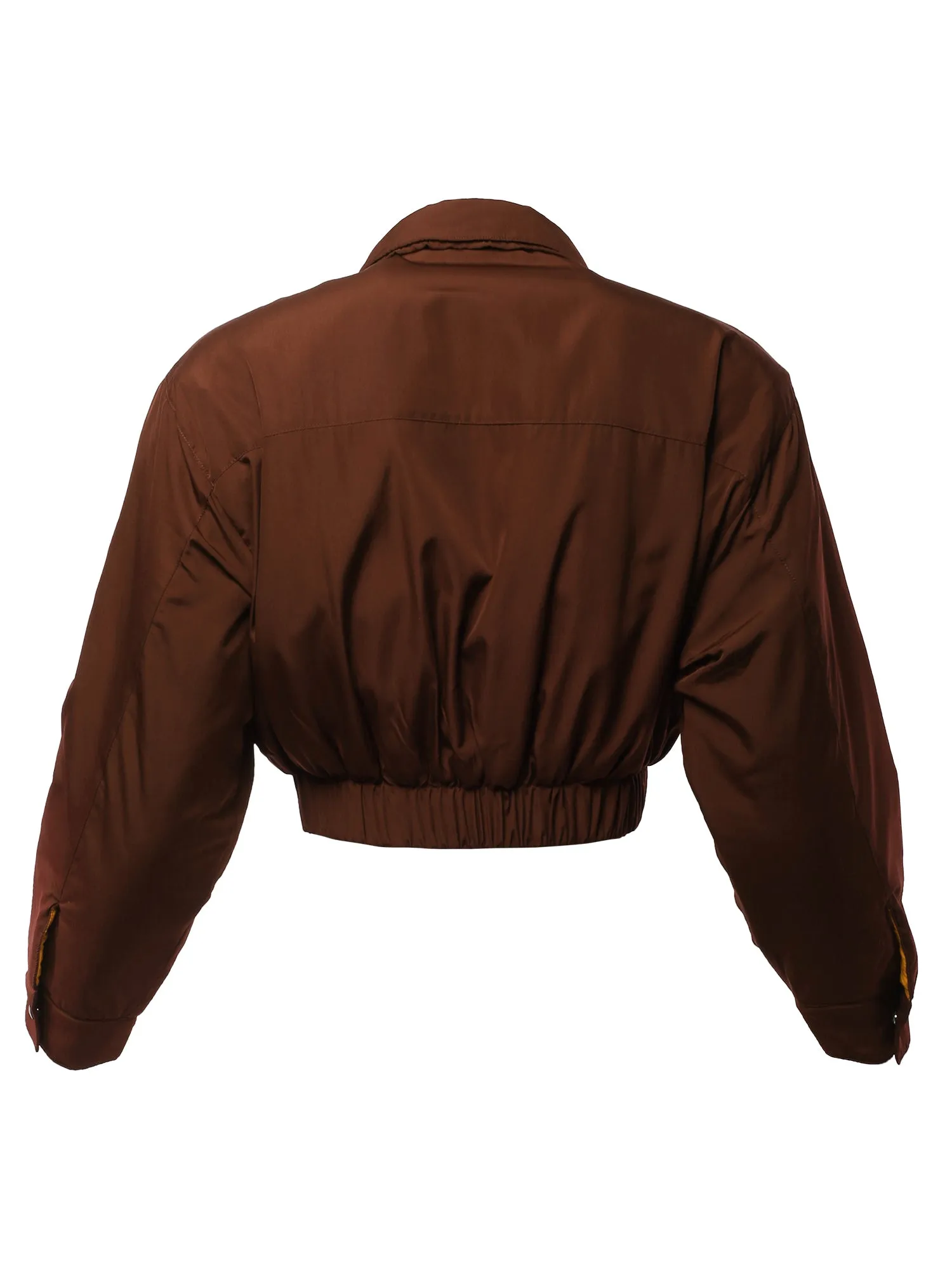 Cropped Front Two Pocket Snap Quilted Padding Bomber Jacket Black