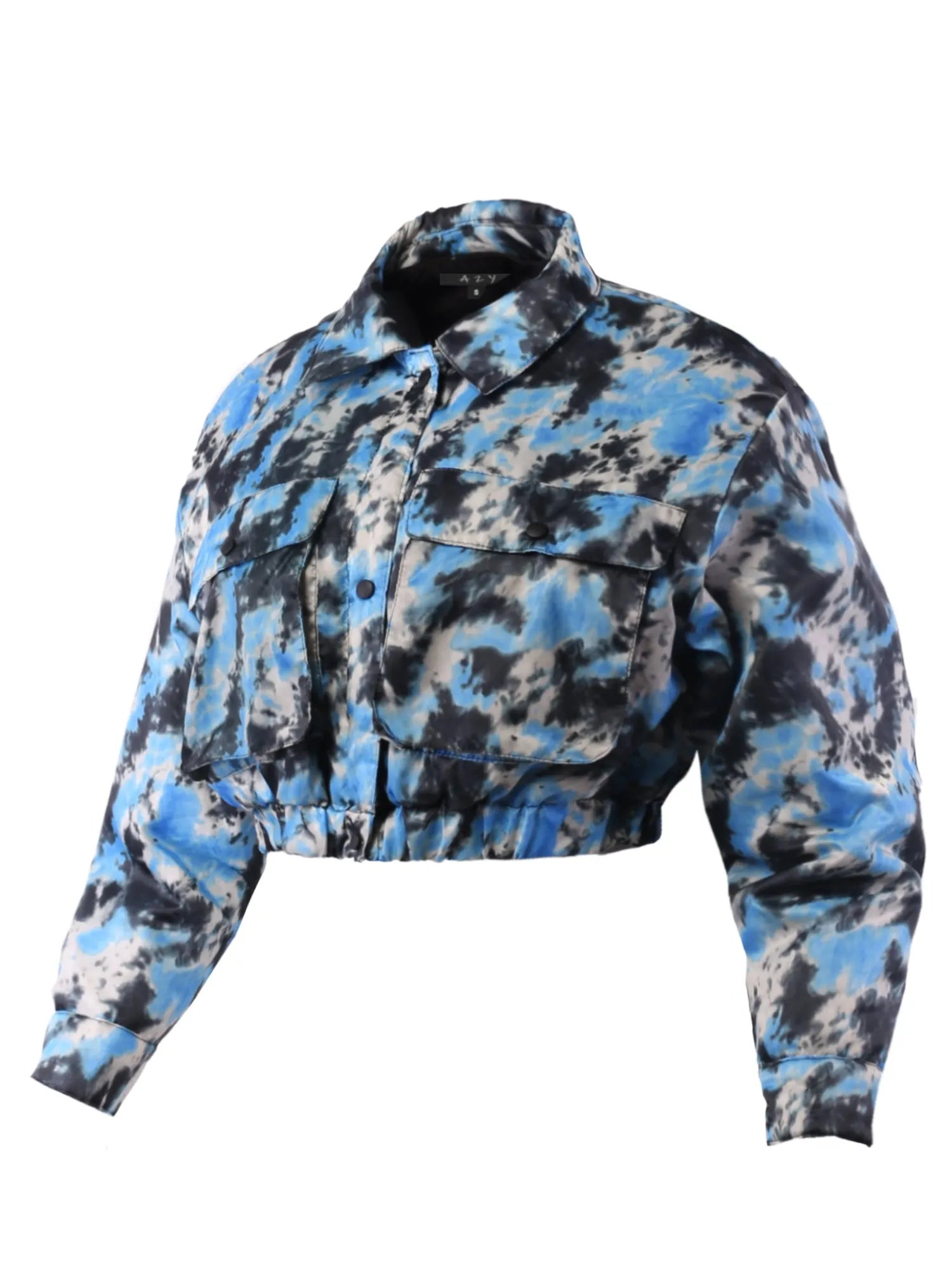Cropped Front Two Pocket Snap Quilted Padding Bomber Jacket Black