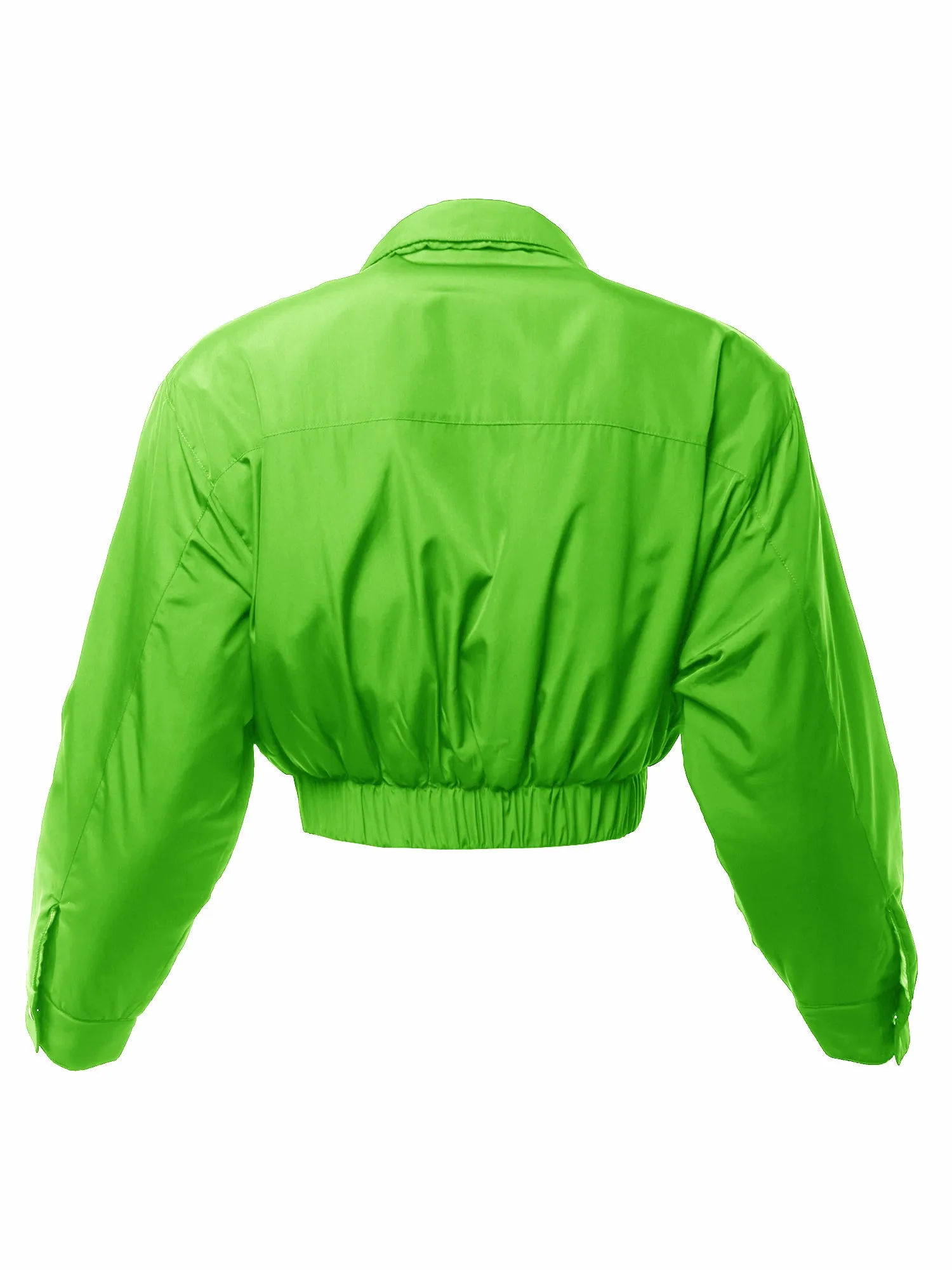 Cropped Front Two Pocket Snap Quilted Padding Bomber Jacket Black