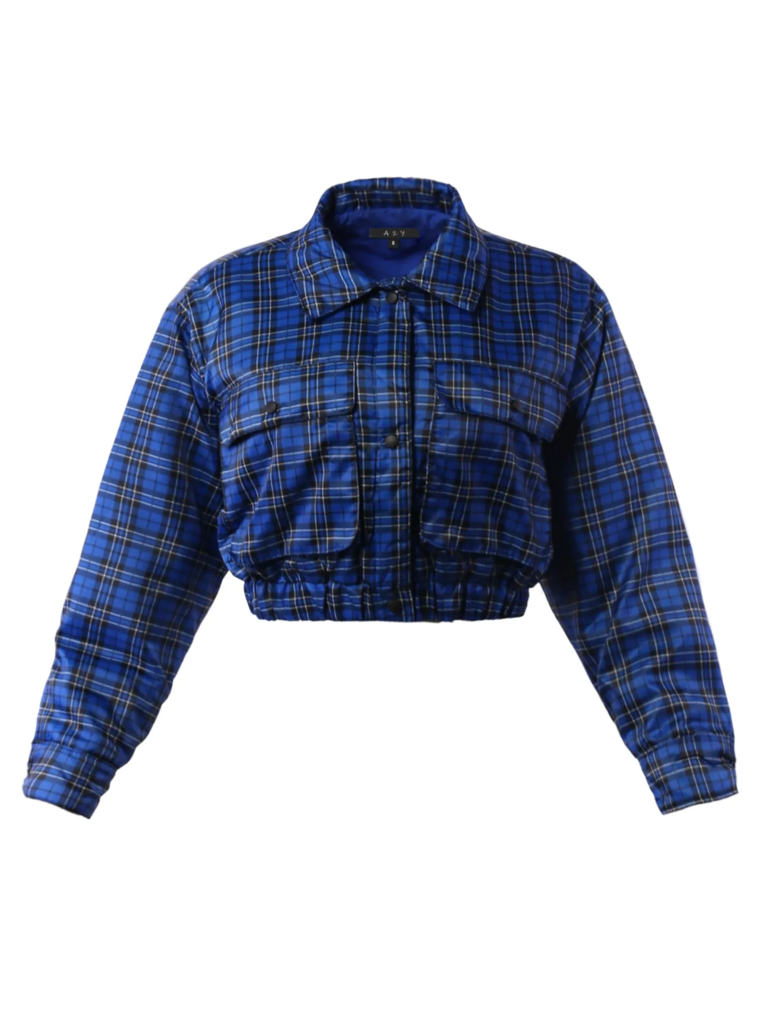 Cropped Front Two Pocket Snap Quilted Padding Bomber Jacket Black