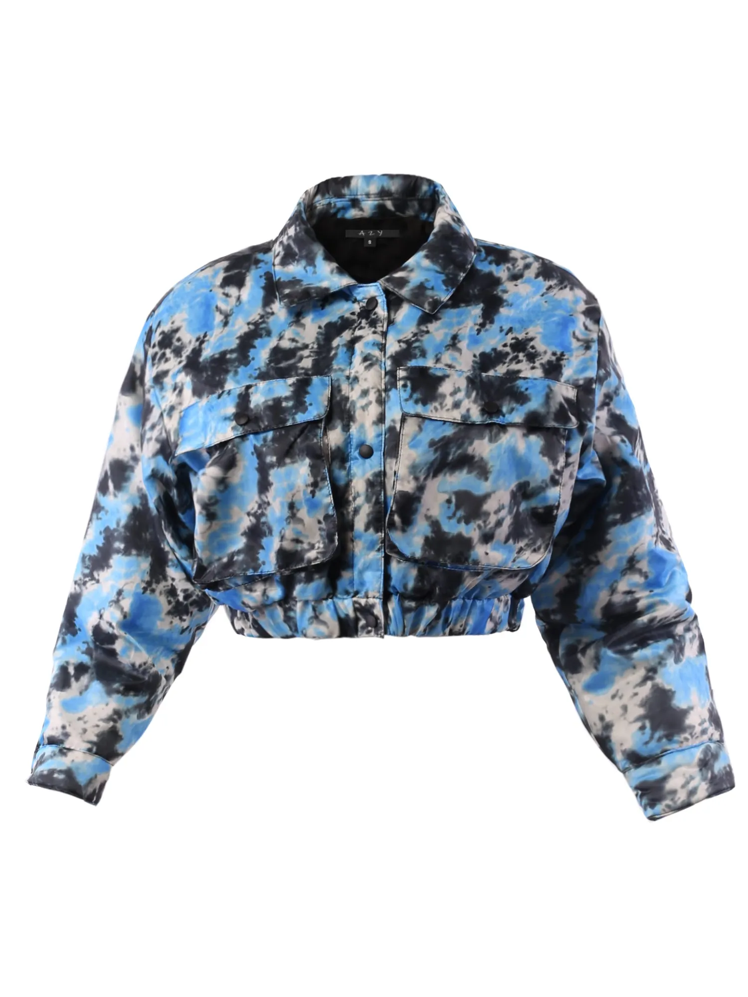 Cropped Front Two Pocket Snap Quilted Padding Bomber Jacket Black
