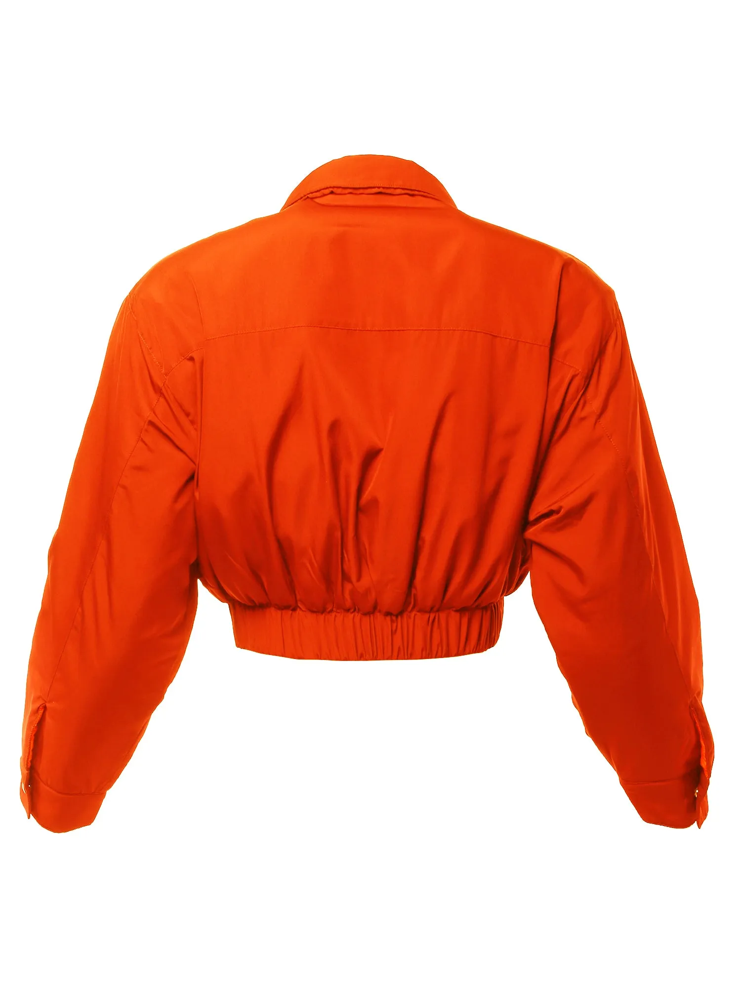 Cropped Front Two Pocket Snap Quilted Padding Bomber Jacket Black