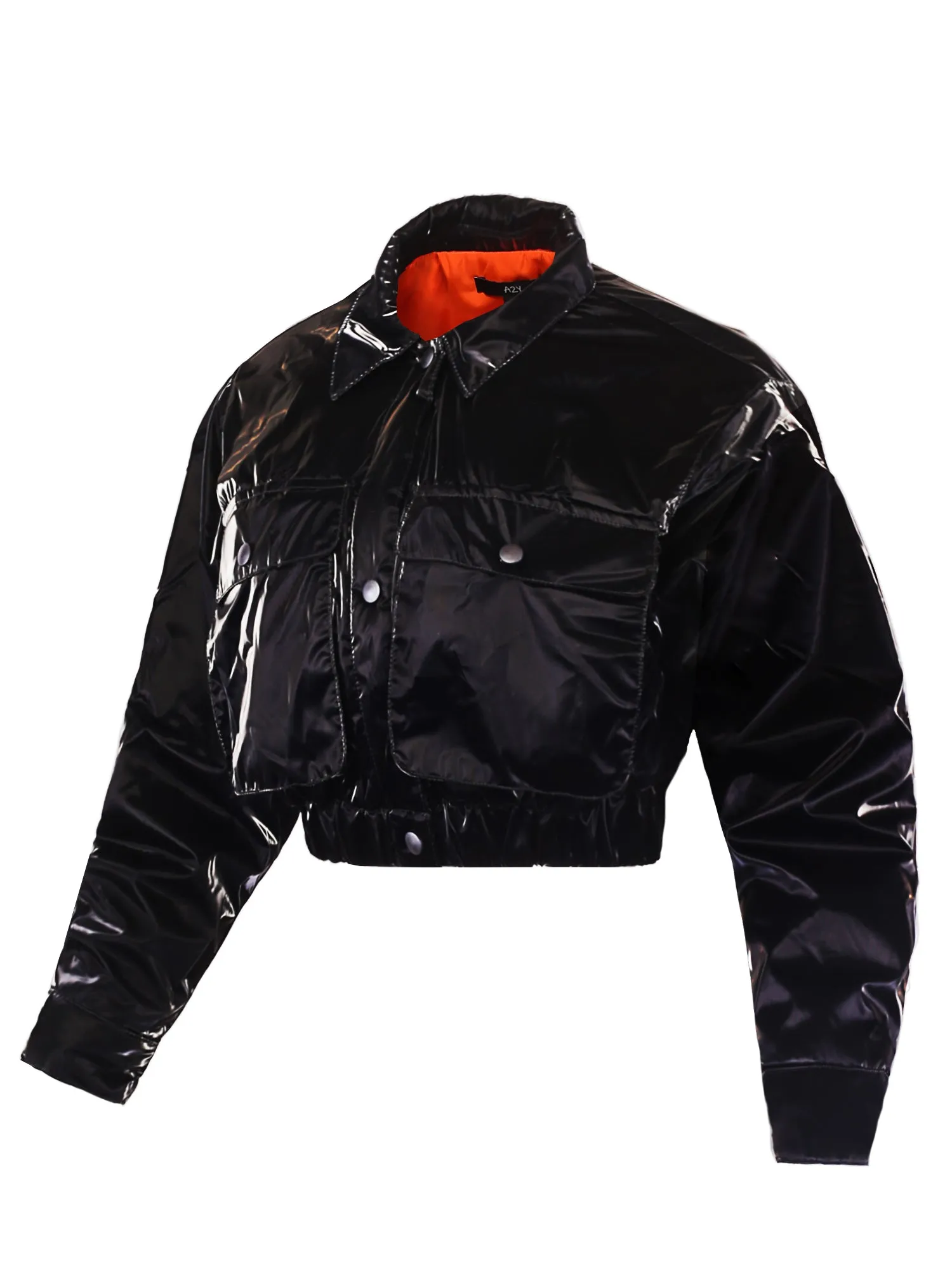 Cropped Front Two Pocket Snap Quilted Padding Bomber Jacket Black