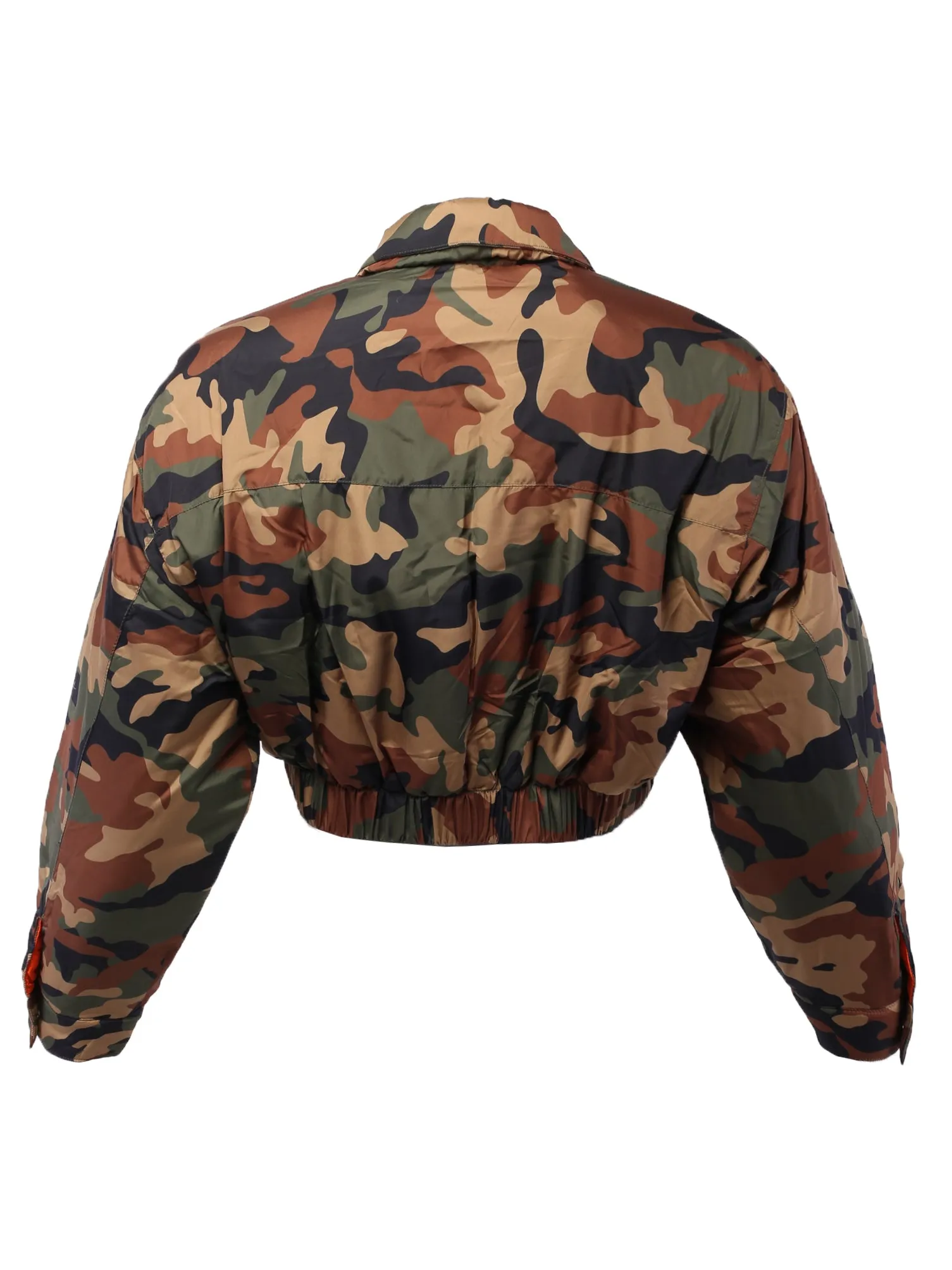 Cropped Front Two Pocket Snap Quilted Padding Bomber Jacket Black