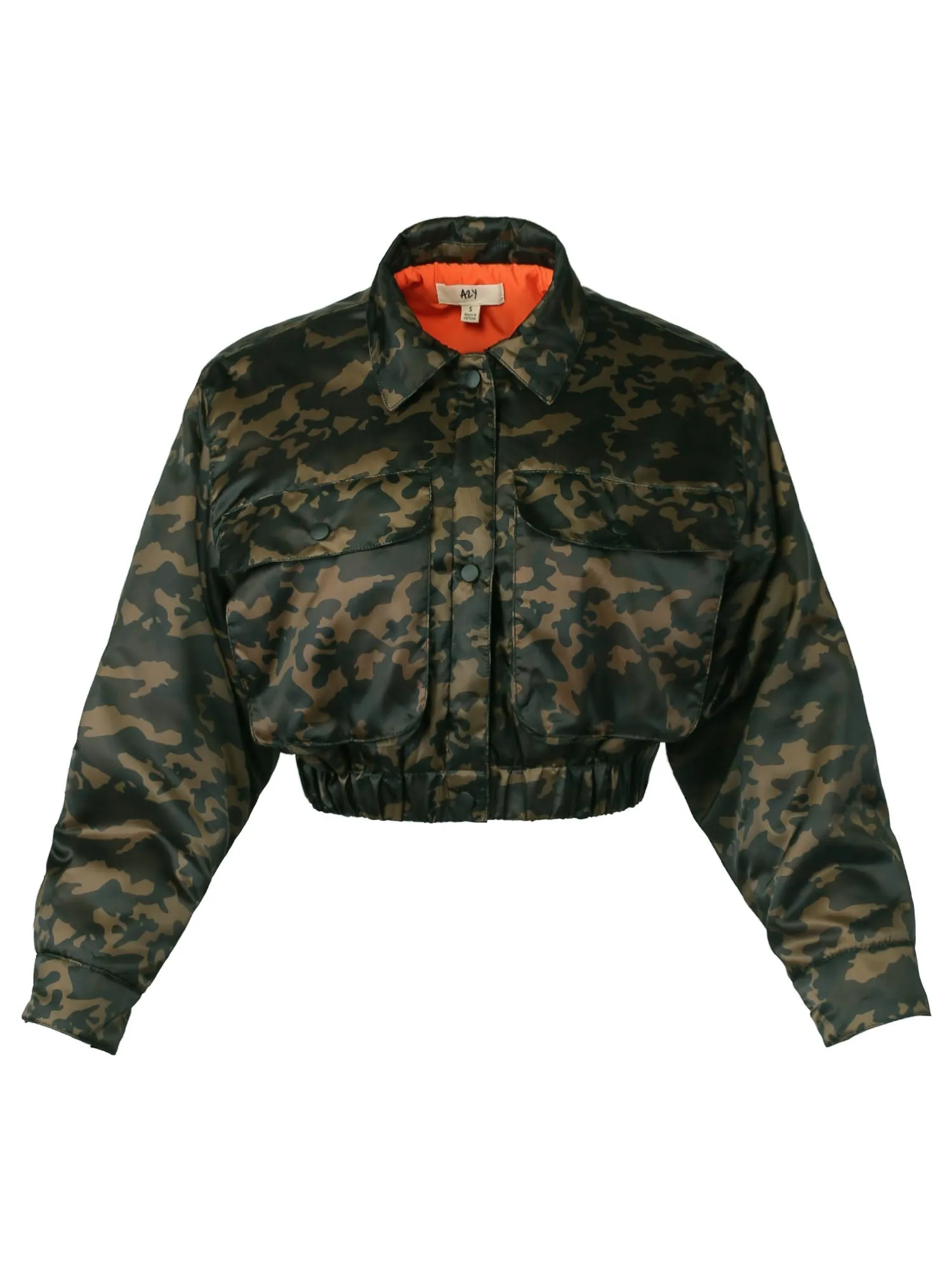 Cropped Front Two Pocket Snap Quilted Padding Bomber Jacket Black