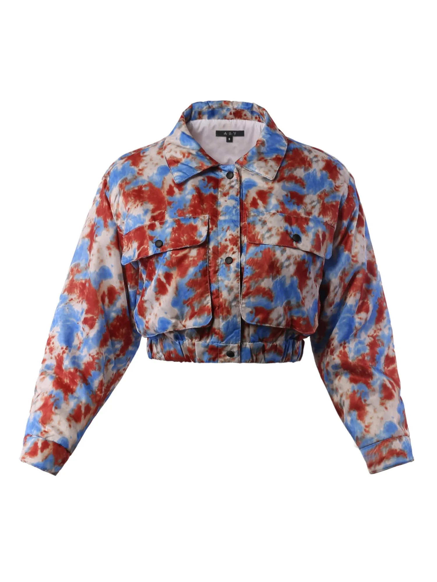 Cropped Front Two Pocket Snap Quilted Padding Bomber Jacket Black