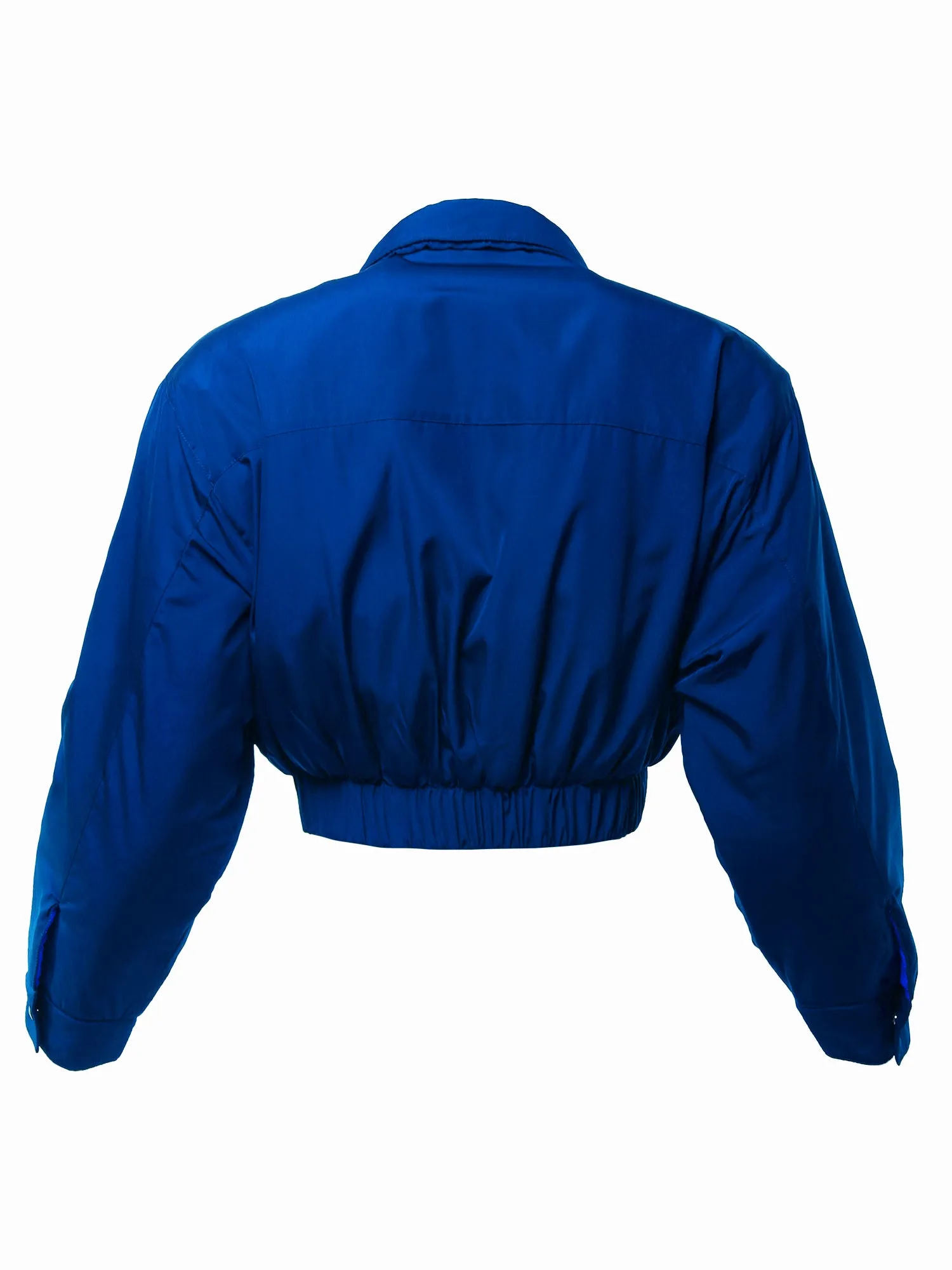 Cropped Front Two Pocket Snap Quilted Padding Bomber Jacket Black