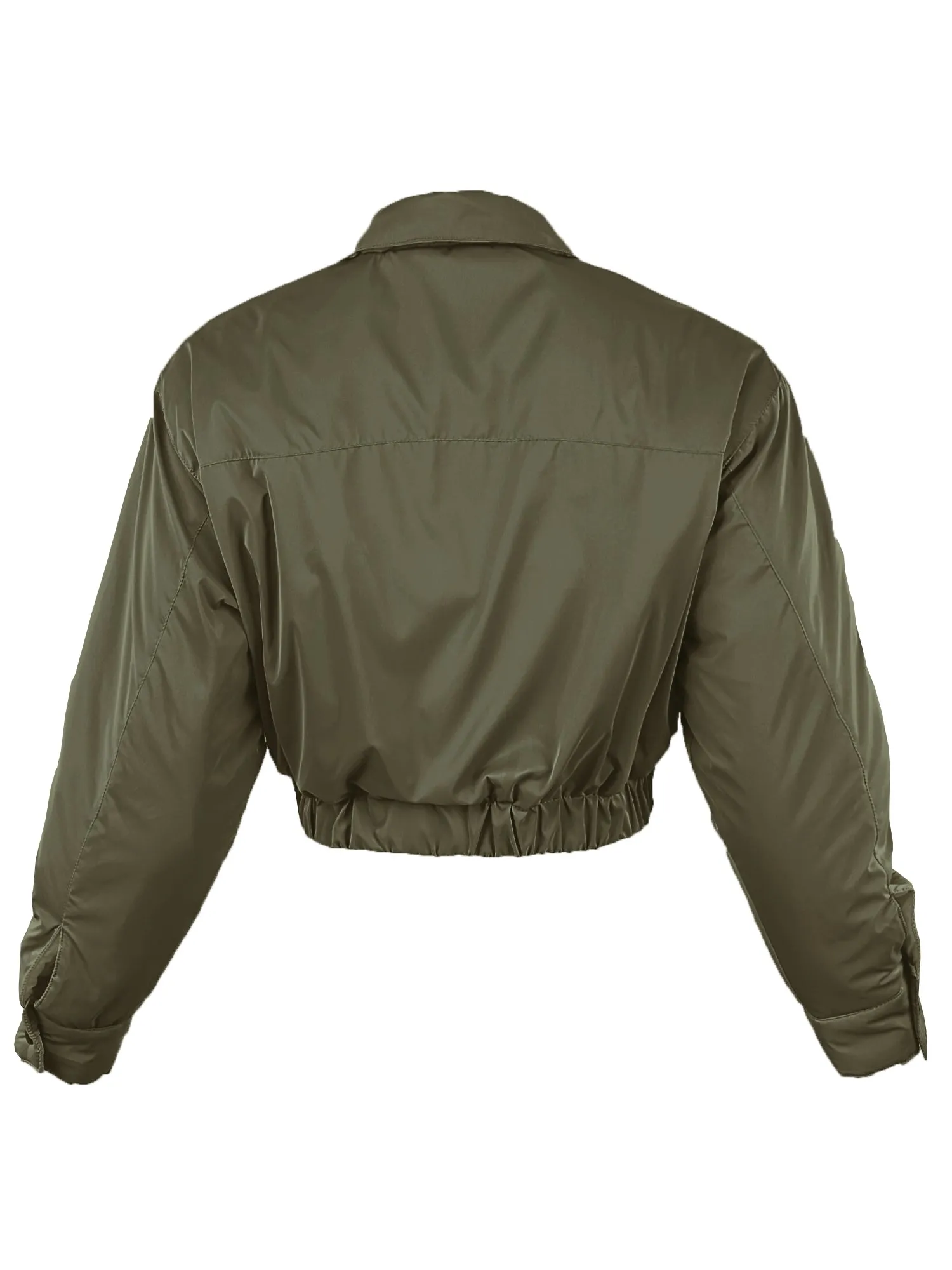 Cropped Front Two Pocket Snap Quilted Padding Bomber Jacket Black