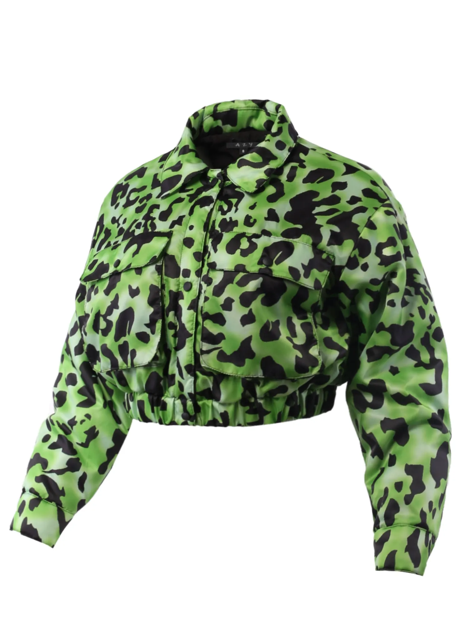 Cropped Front Two Pocket Snap Quilted Padding Bomber Jacket Black
