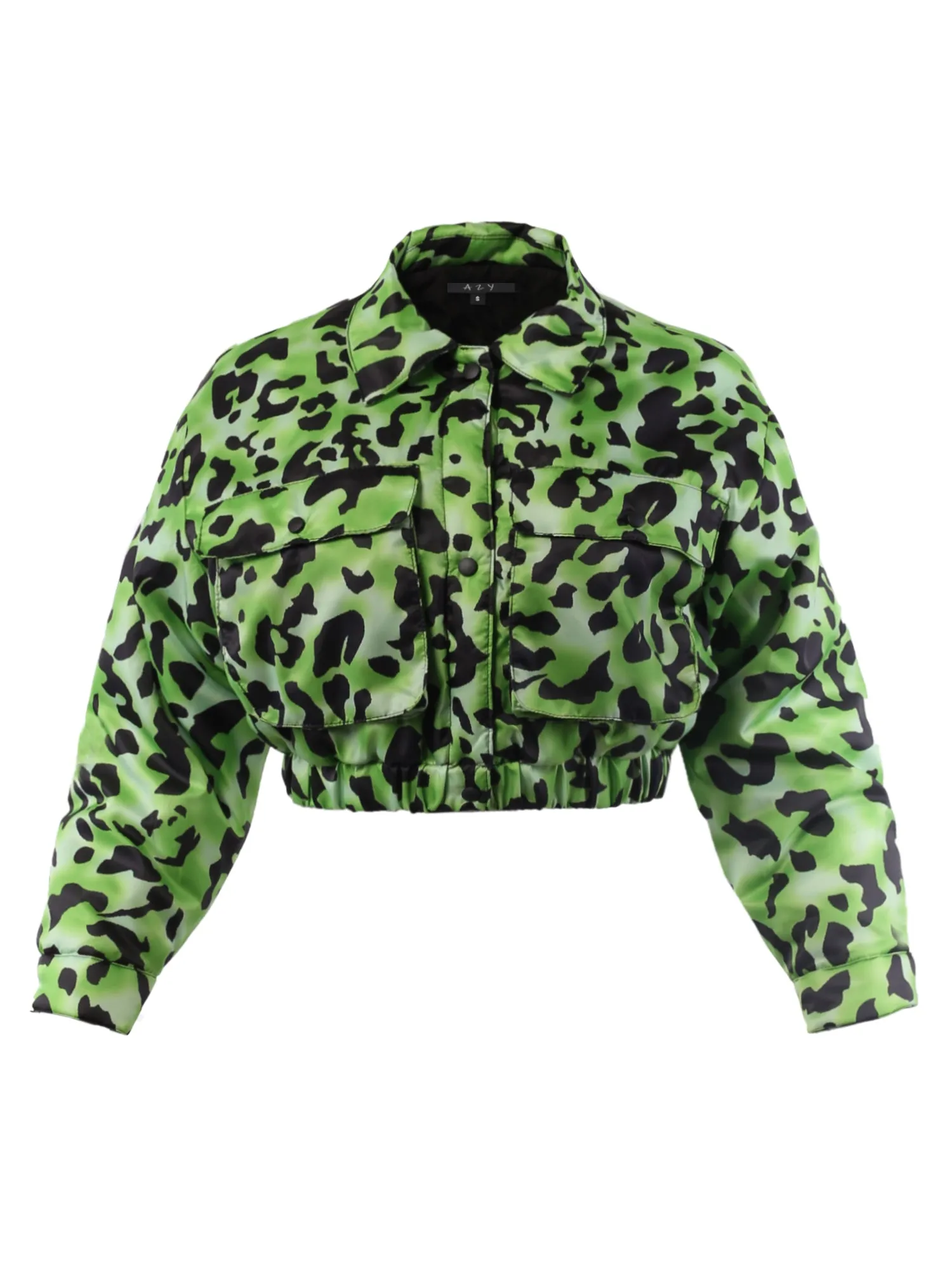 Cropped Front Two Pocket Snap Quilted Padding Bomber Jacket Black
