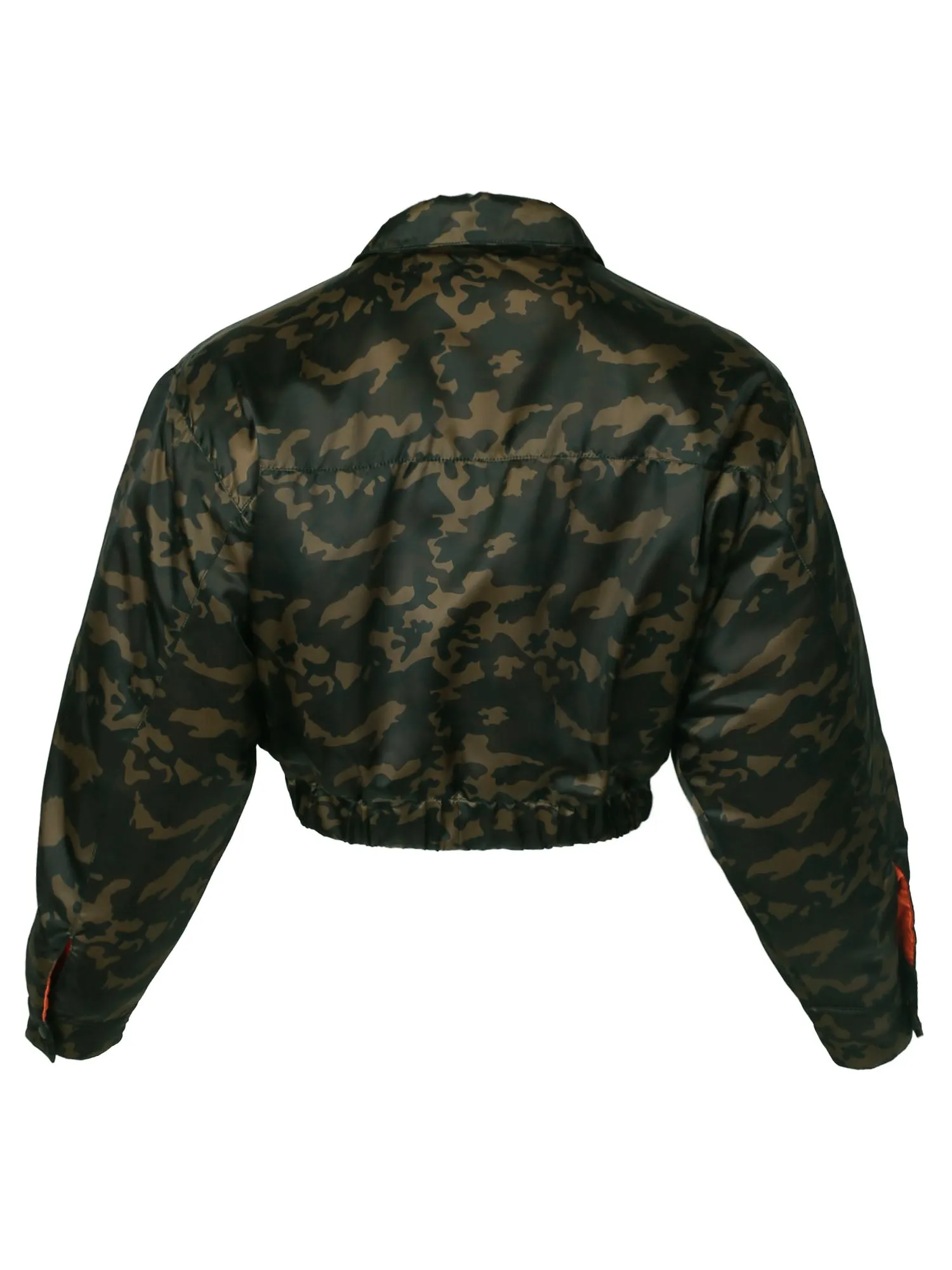 Cropped Front Two Pocket Snap Quilted Padding Bomber Jacket Black