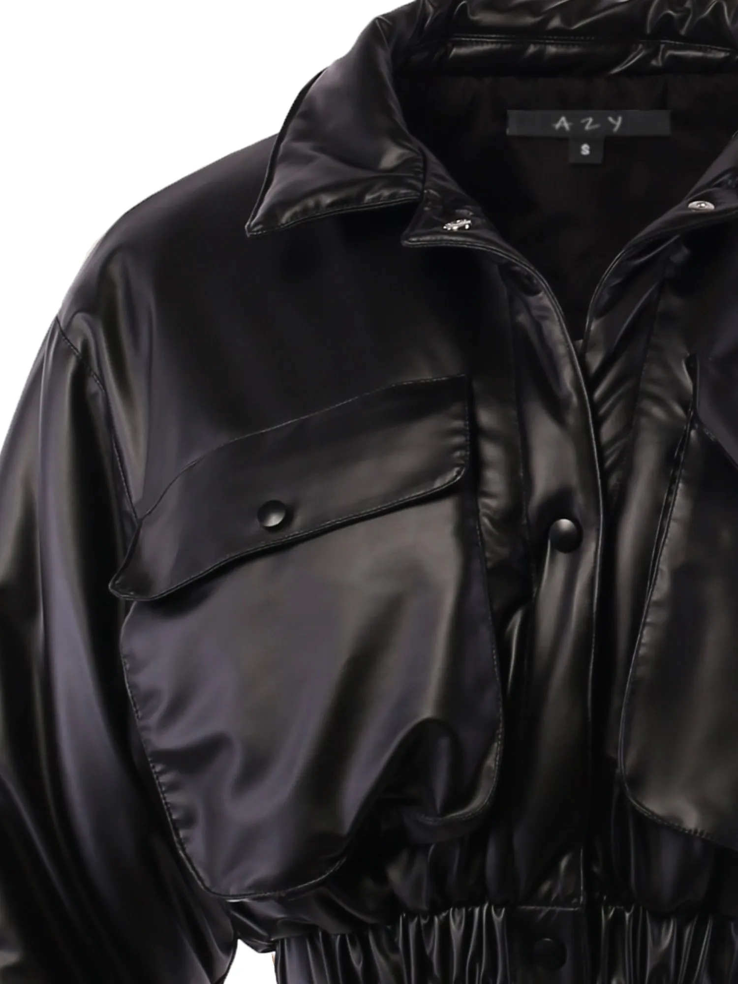 Cropped Front Two Pocket Snap Quilted Padding Bomber Jacket Black