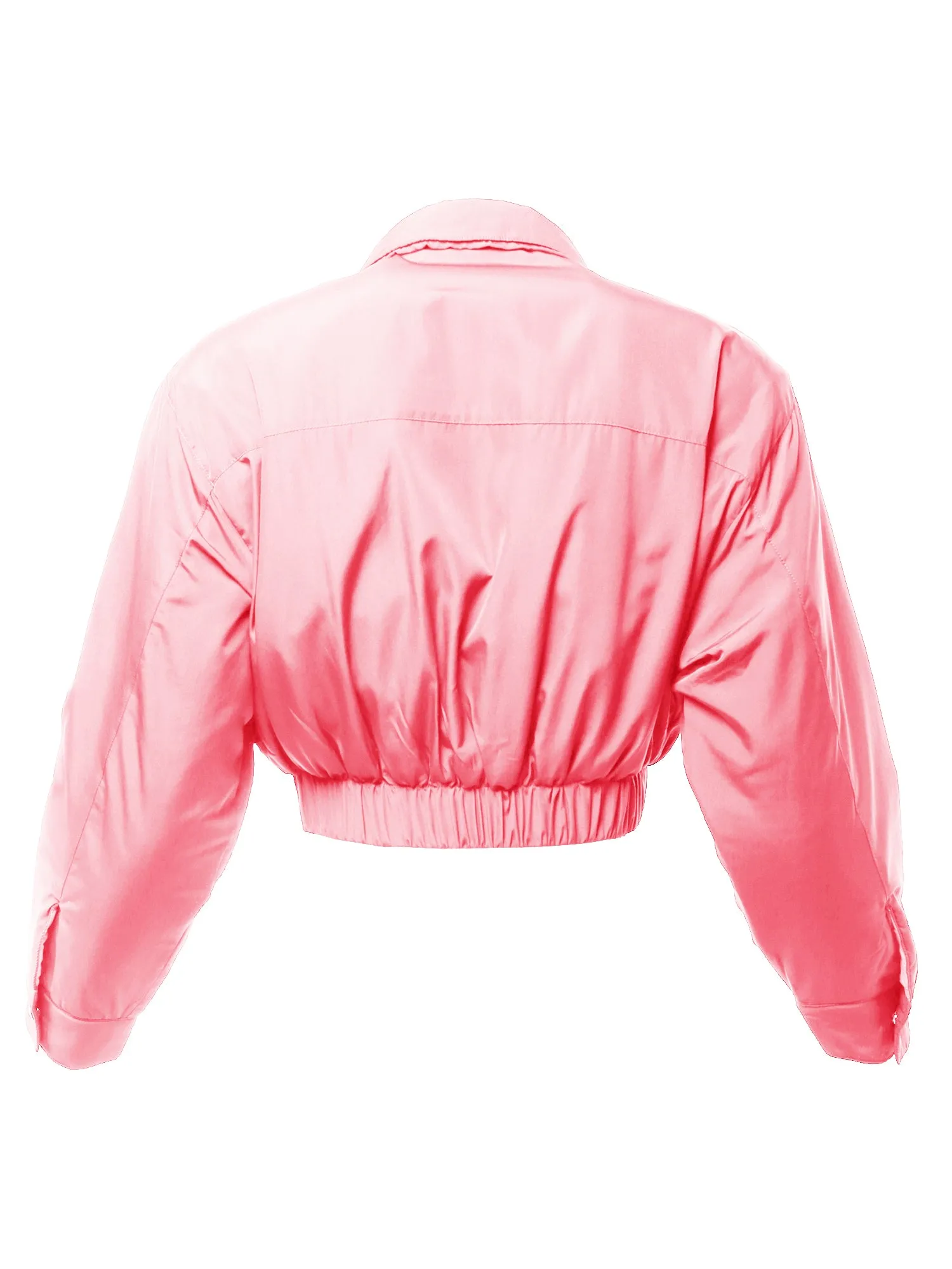 Cropped Front Two Pocket Snap Quilted Padding Bomber Jacket Black