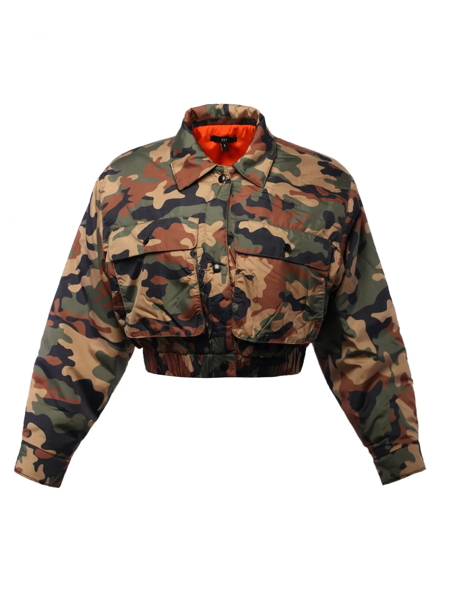 Cropped Front Two Pocket Snap Quilted Padding Bomber Jacket Black