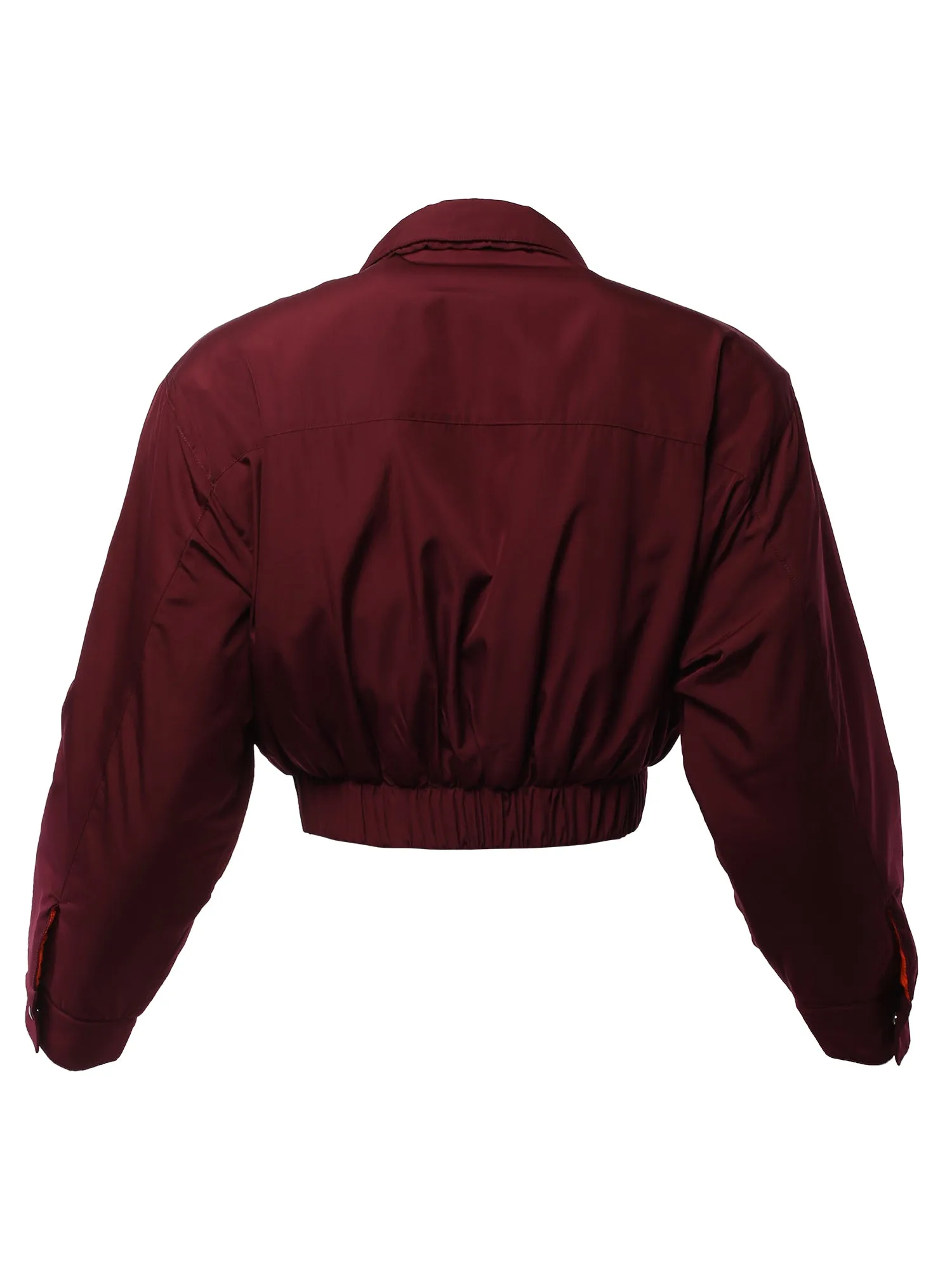 Cropped Front Two Pocket Snap Quilted Padding Bomber Jacket Black