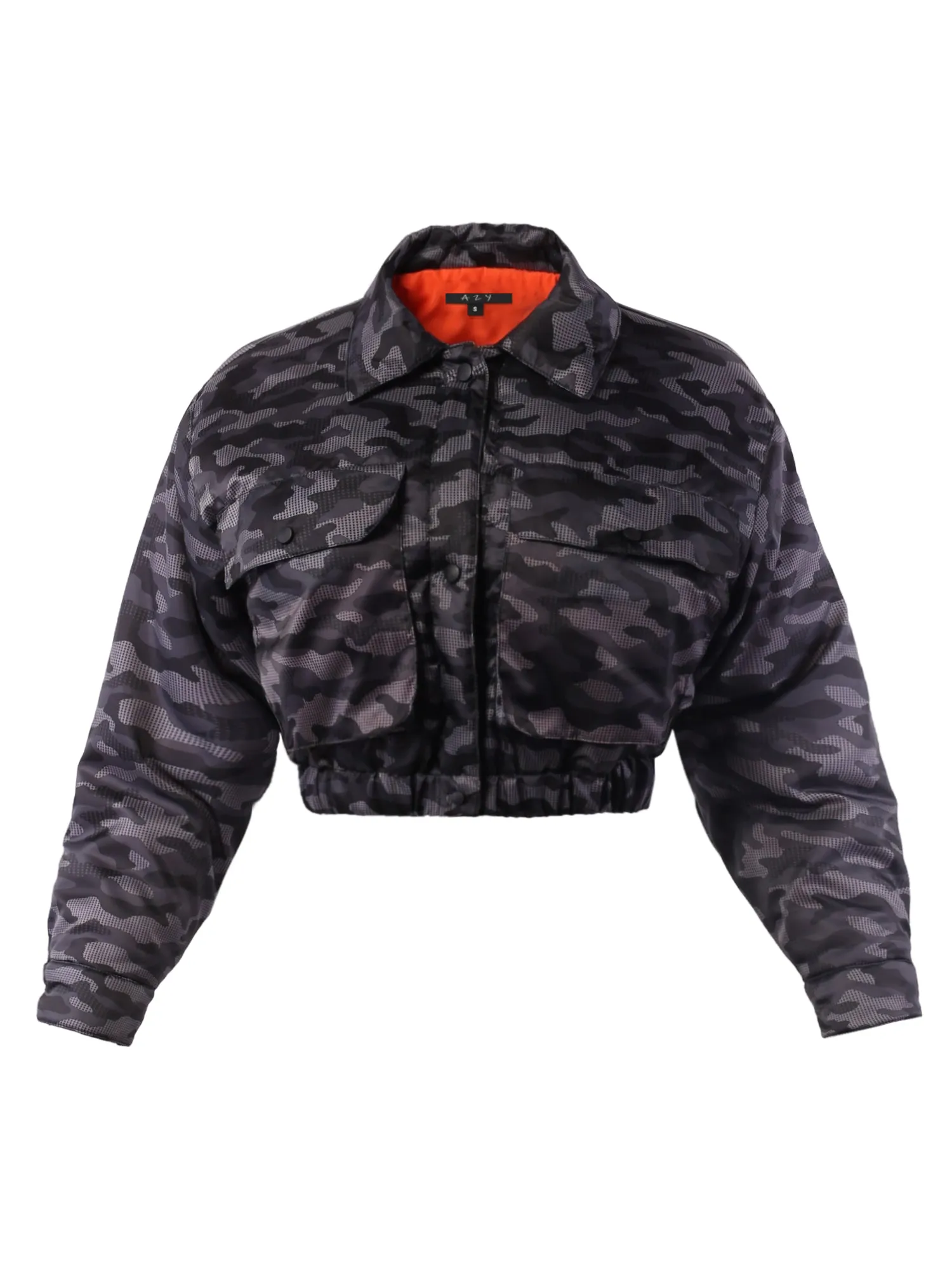 Cropped Front Two Pocket Snap Quilted Padding Bomber Jacket Black